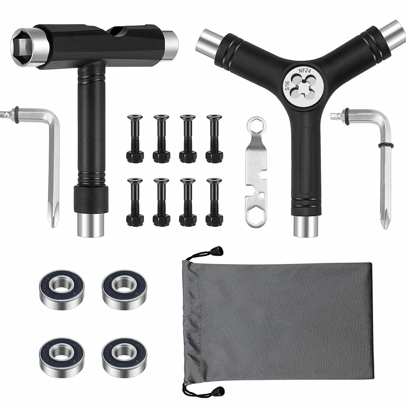 Lot de 15 outils de skateboard multifonctions - Outil en Y avec clé Allen et clé hexagonale - Accessoires pour longboard, skateboard, scooter