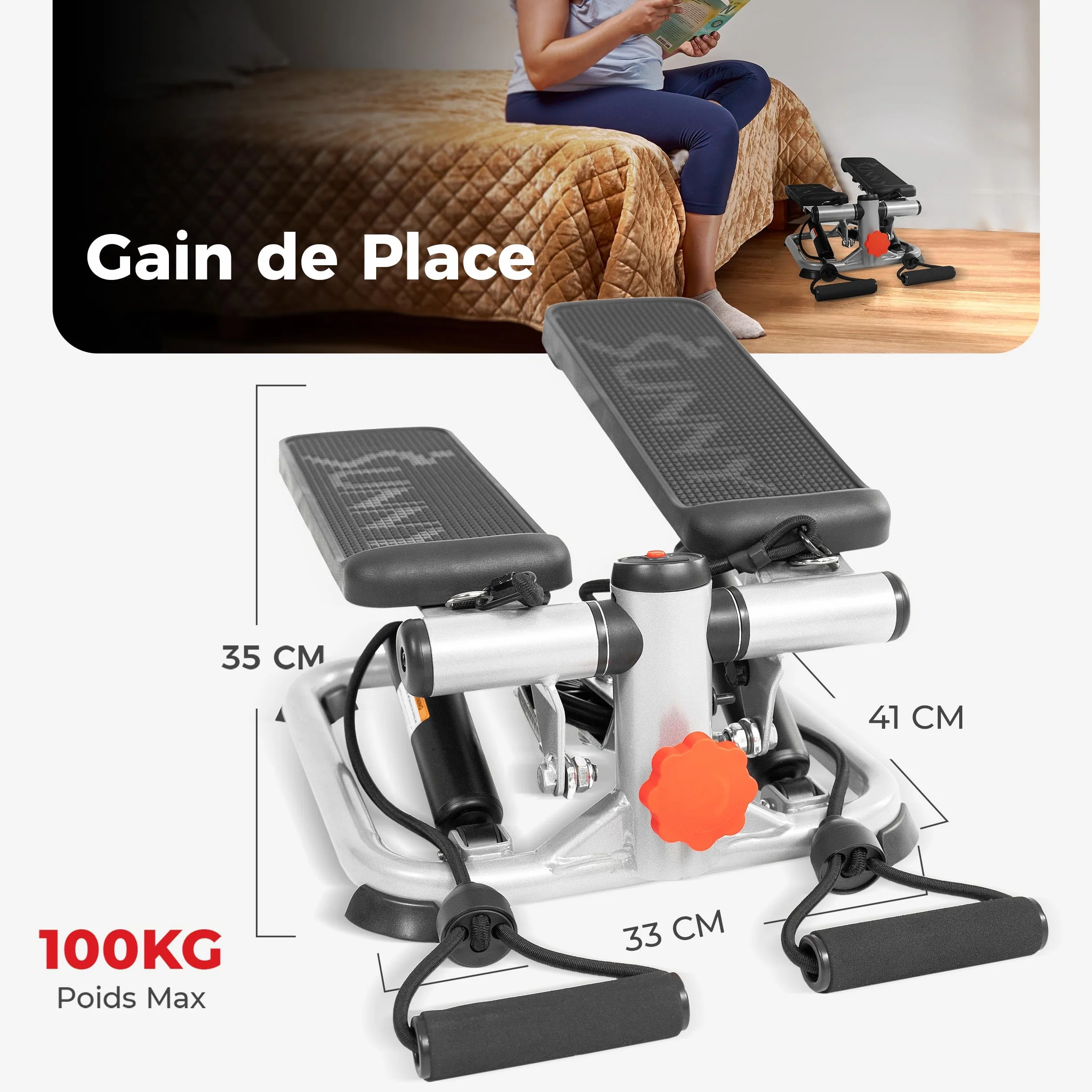 Sunny Health & Fitness Mini Stepper Machine de Step avec Mouvement de Rotation et Bandes de Résistance