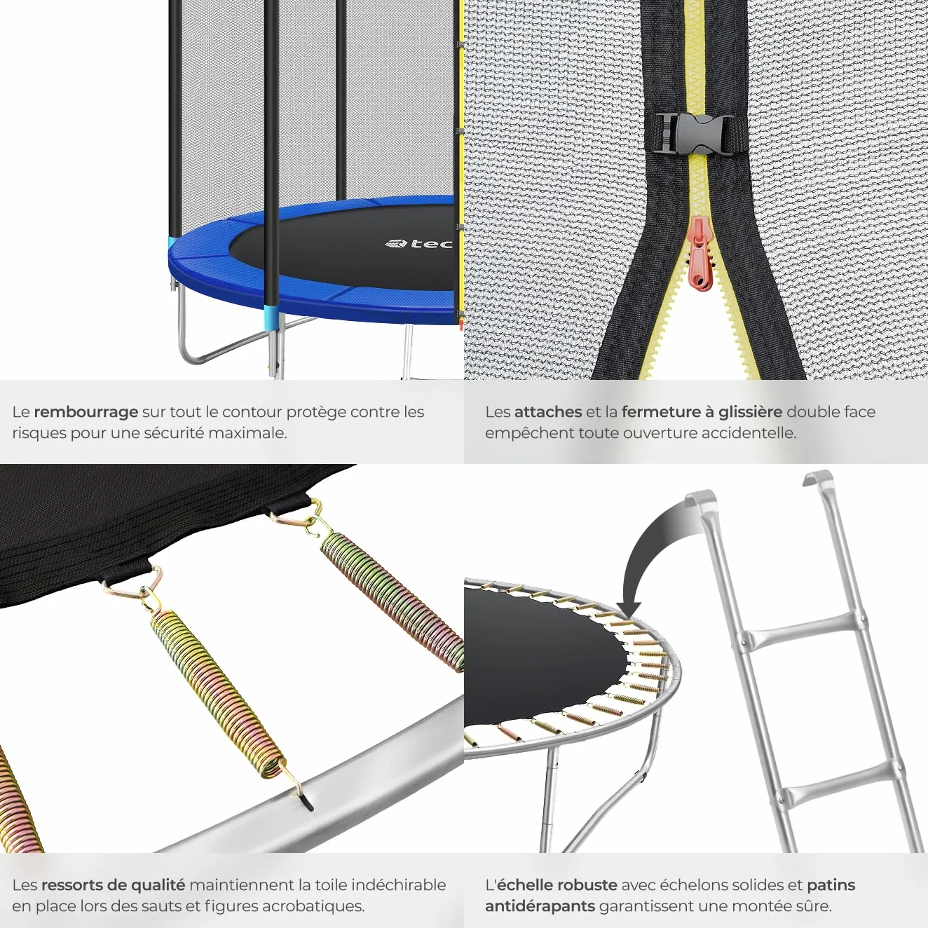 Tectake Trampoline de Jardin Ø 244-457 cm Certifié GS Filet de Sécurité Échelle