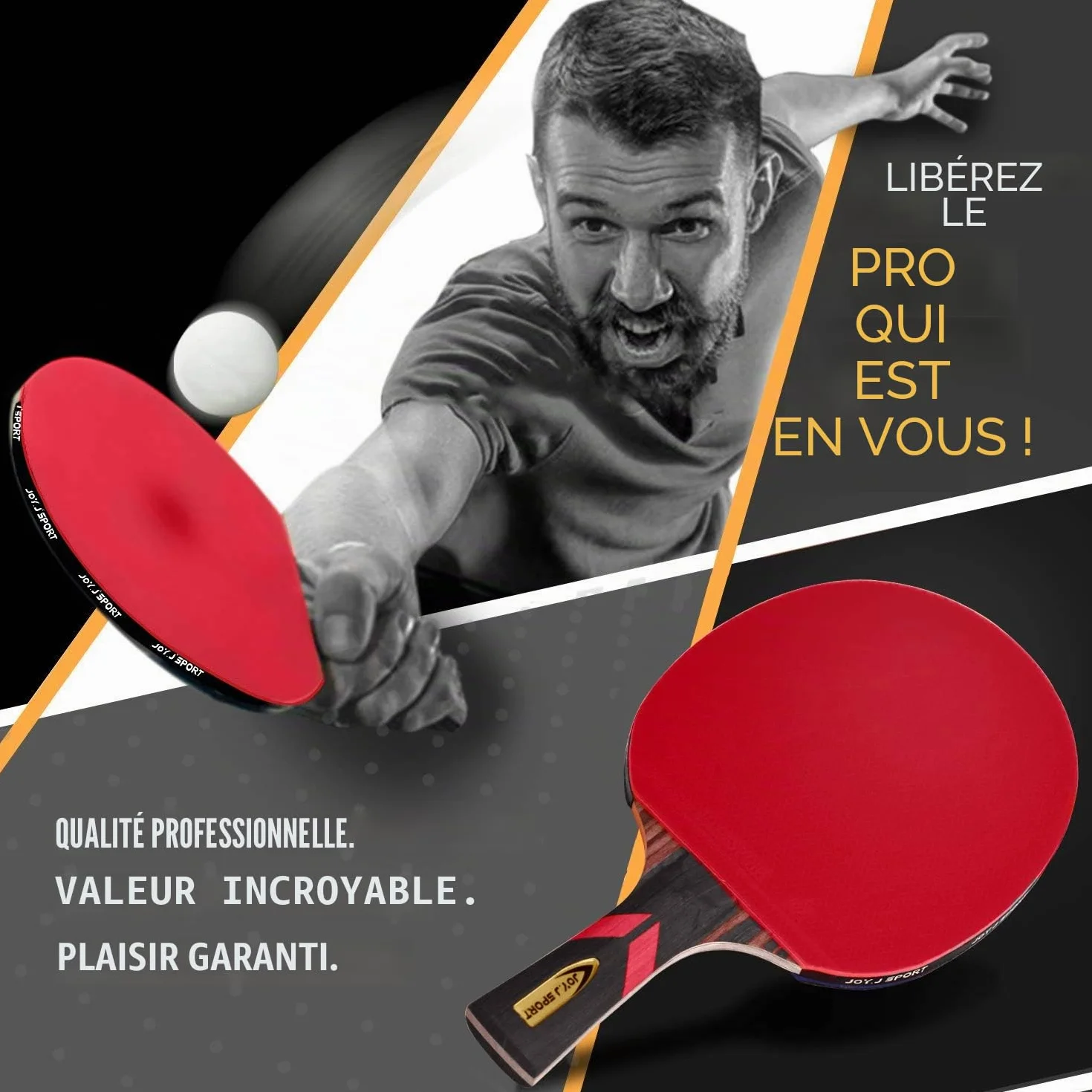 Raquette de tennis de table professionnelle en bois 9 plis approuvée ITTF avec sac de rangement