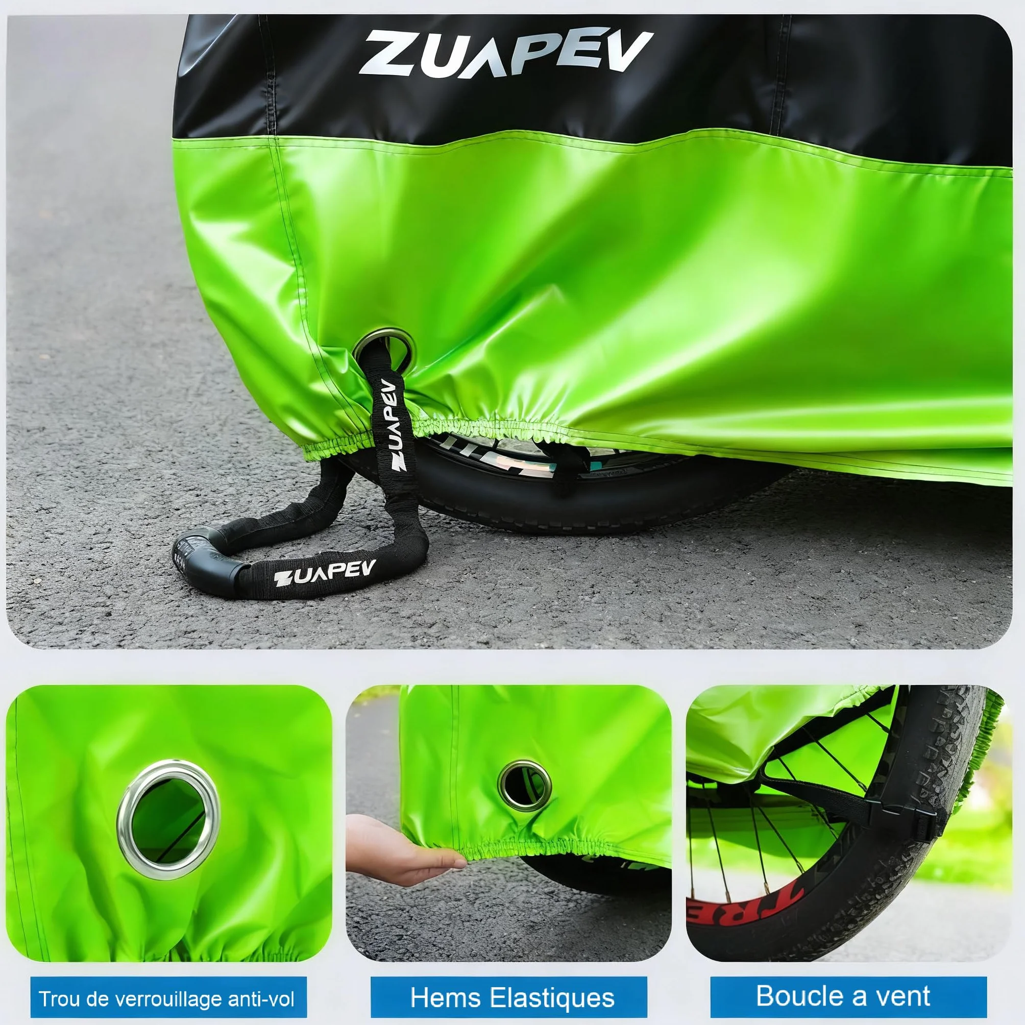 ZUAPEV Housse Velo Exterieur Impermeable 210D Bâche Protection Pluie Couverture 1 Vélo Course Route VTT Electrique Ville Enfant