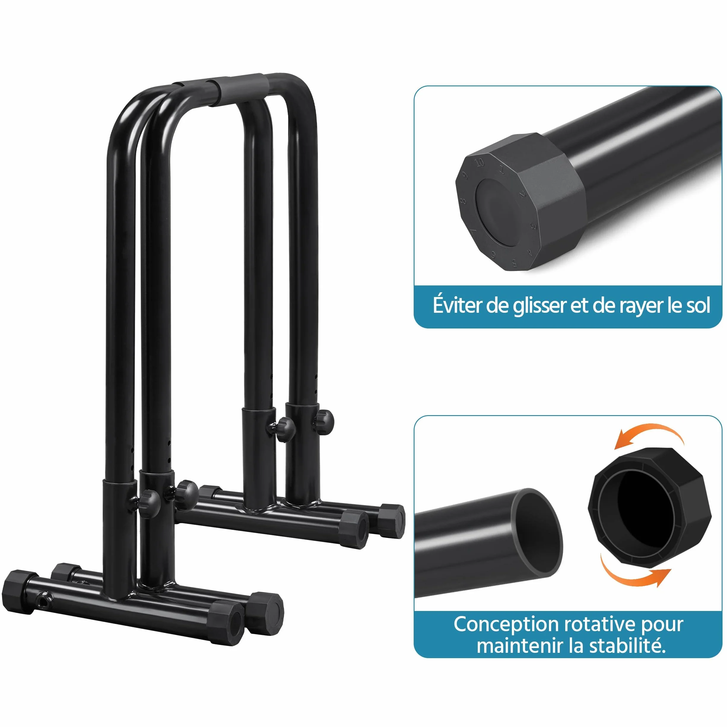 Barres de Dips Ajustable, Barres Parallèles Gym, Station de Musculation pour Tractions, Pompes, Charge Maximale 227kg