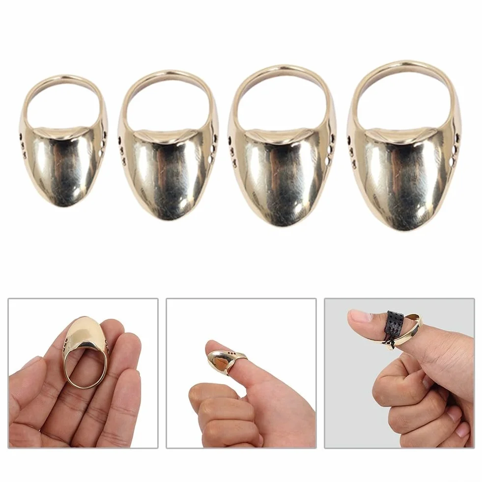 Anneau de chasse et de pouce en laiton avec coussinet en cuir creux pour arc traditionnel