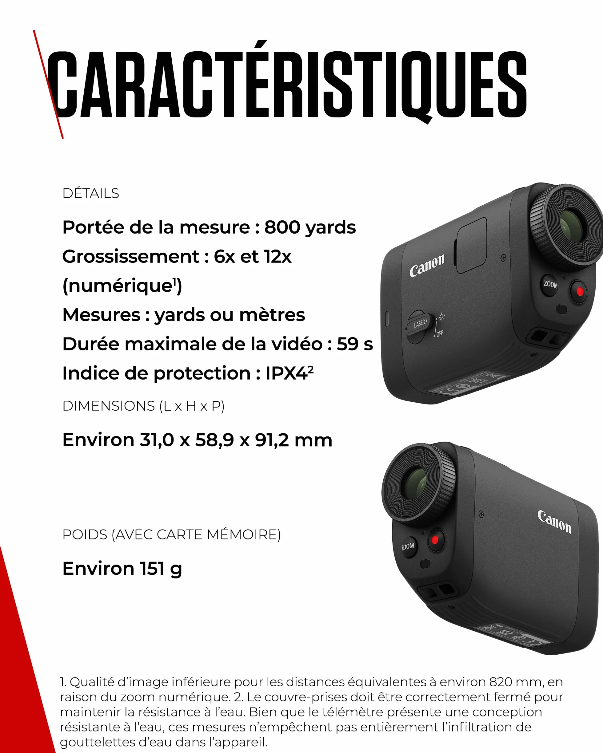 Canon PowerShot Golf Télémètre Laser Mesure de Distance 800 Yards Zoom Optique x6 Stabilisation