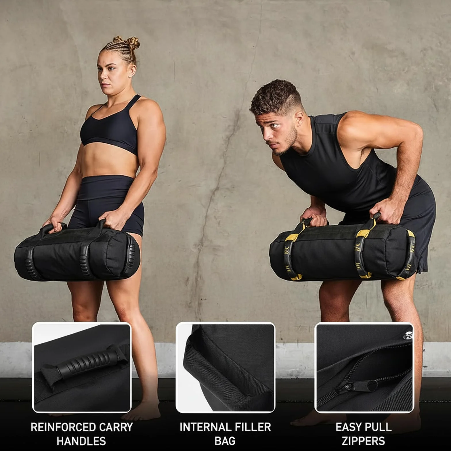 Sac de Sable Fitness Réglable Lesté avec Poignées pour Entraînement de Puissance