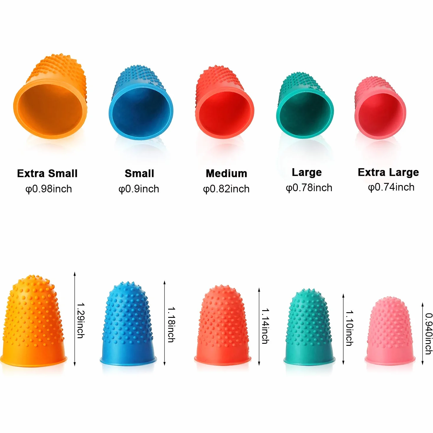 10 Doigtiers en Caoutchouc Coussins de Doigts Silicone Protecteur réutilisable Épais avec Boîte 5 Tailles et Couleurs