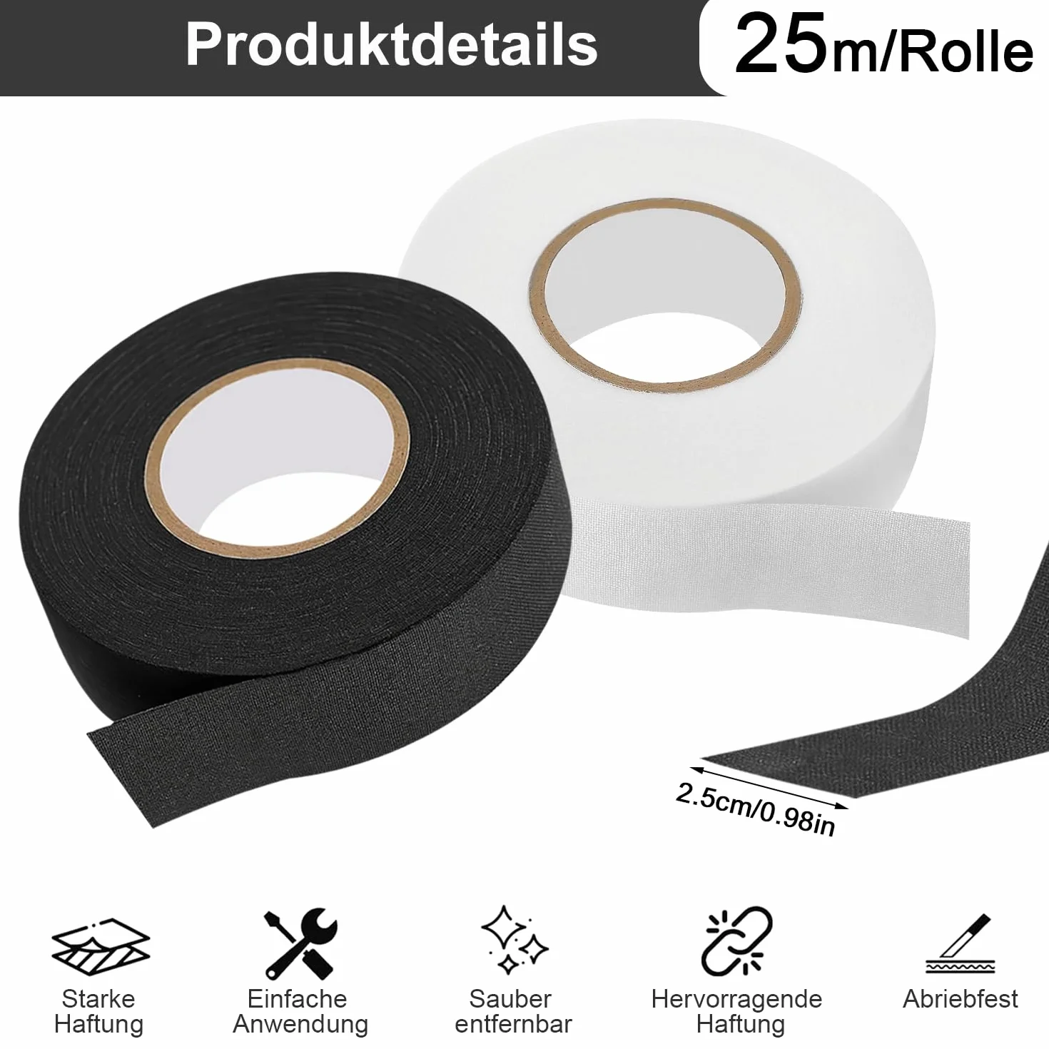 Ruban de Hockey Adhésif 2 Rouleaux 2,5cm x 25m Grip Tape Antidérapant pour Hockey sur Glace, Badminton, Raquette de Ping Pong