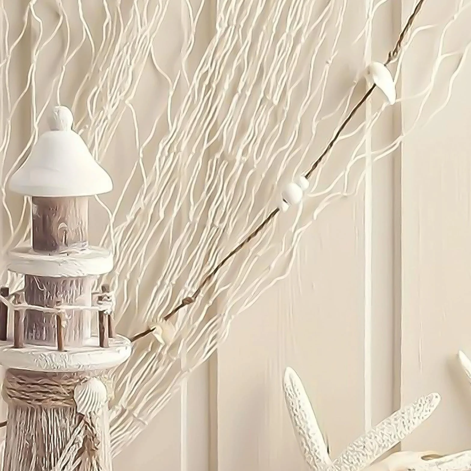 Filet de pêche décoratif 200 x 100 cm en coton naturel style méditerranéen nautique