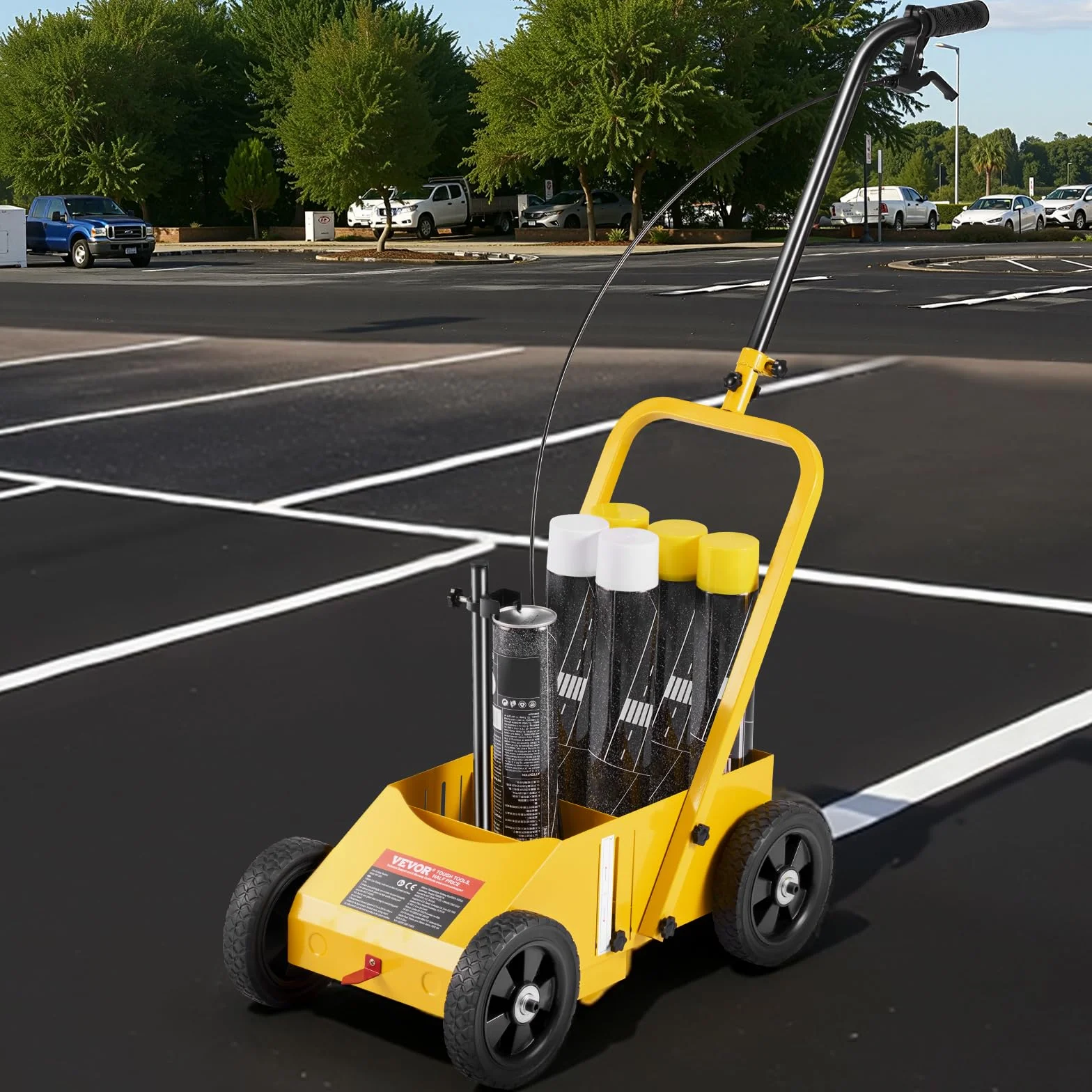 VEVOR Traceuse de Lignes 61 x 33 x 90 cm, Machine de Marquage Routier 4 Roues, Largeur Réglable 5,6-10,2 cm, Jaune