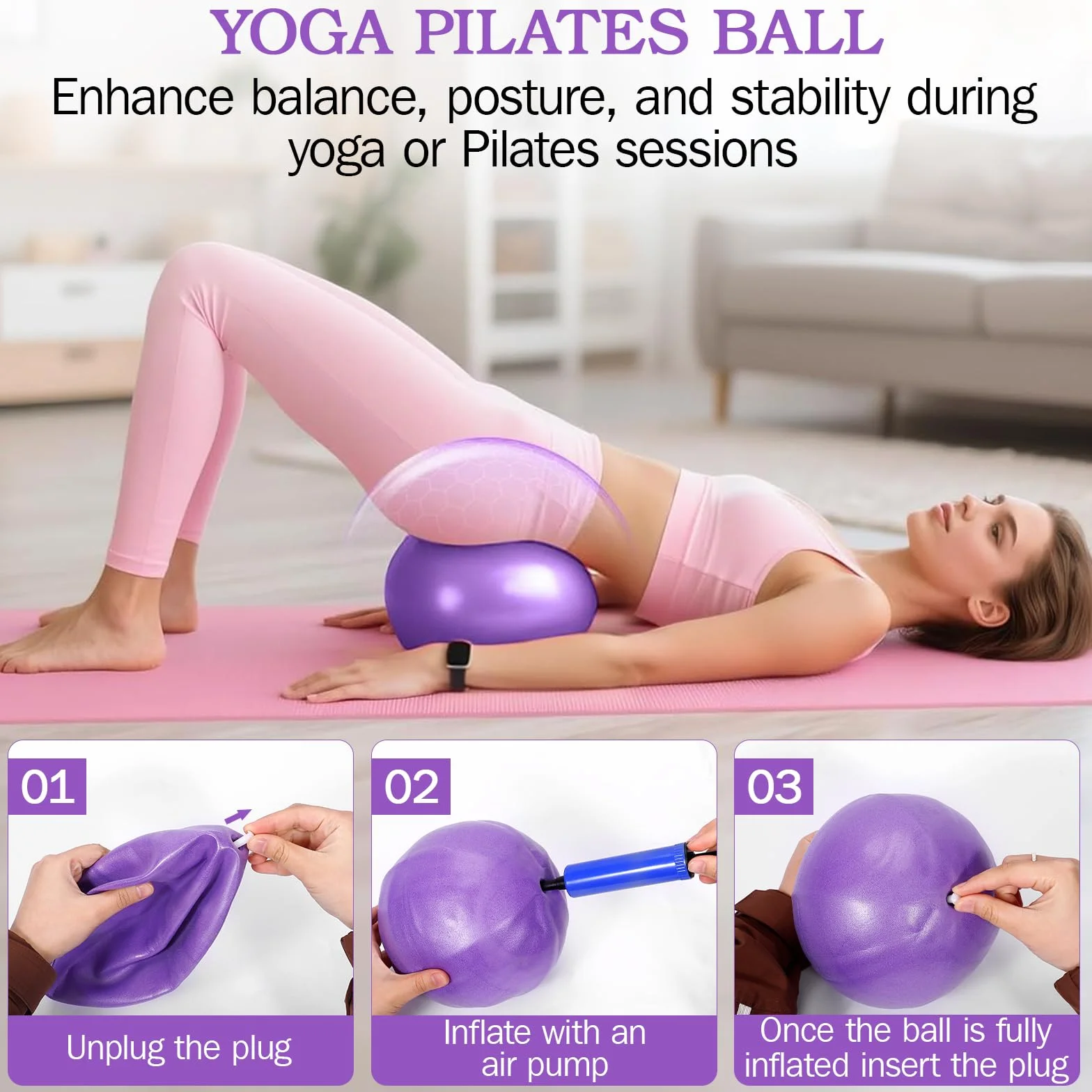 Kit Pilates Maison Femmes, Ensemble Pilates & Yoga Essentiel avec Anneau, Ballon, Bandes de Résistance