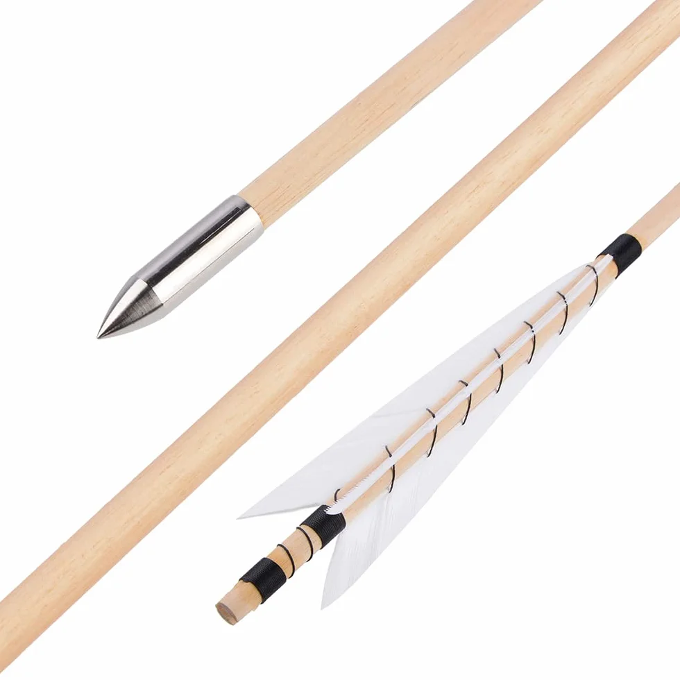 Flèches en Bois 32" pour Tir à l'Arc Artisanales 5" Plume de Dinde OD 8mm Chasse