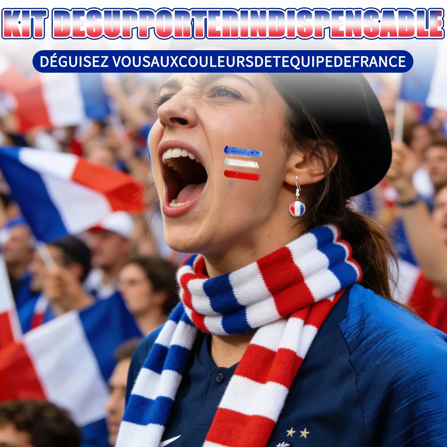 Kit Supporter Coupe du Monde 2026 France – Bandeau Drapeau Collier Fête Sportif