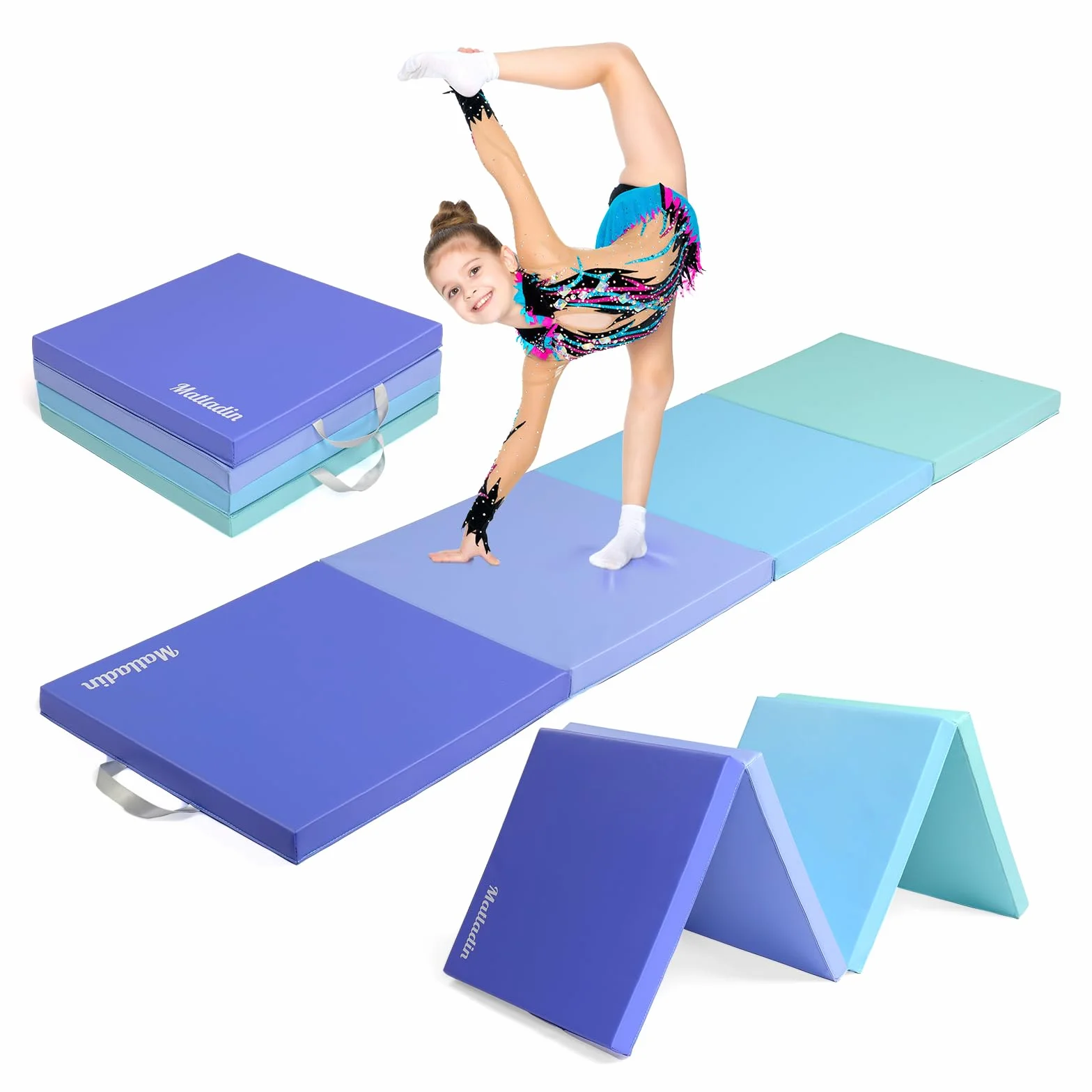Bonnlo Tapis de Gymnastique Pliable, PU + EPE Épaissi, avec Poignée de Transport