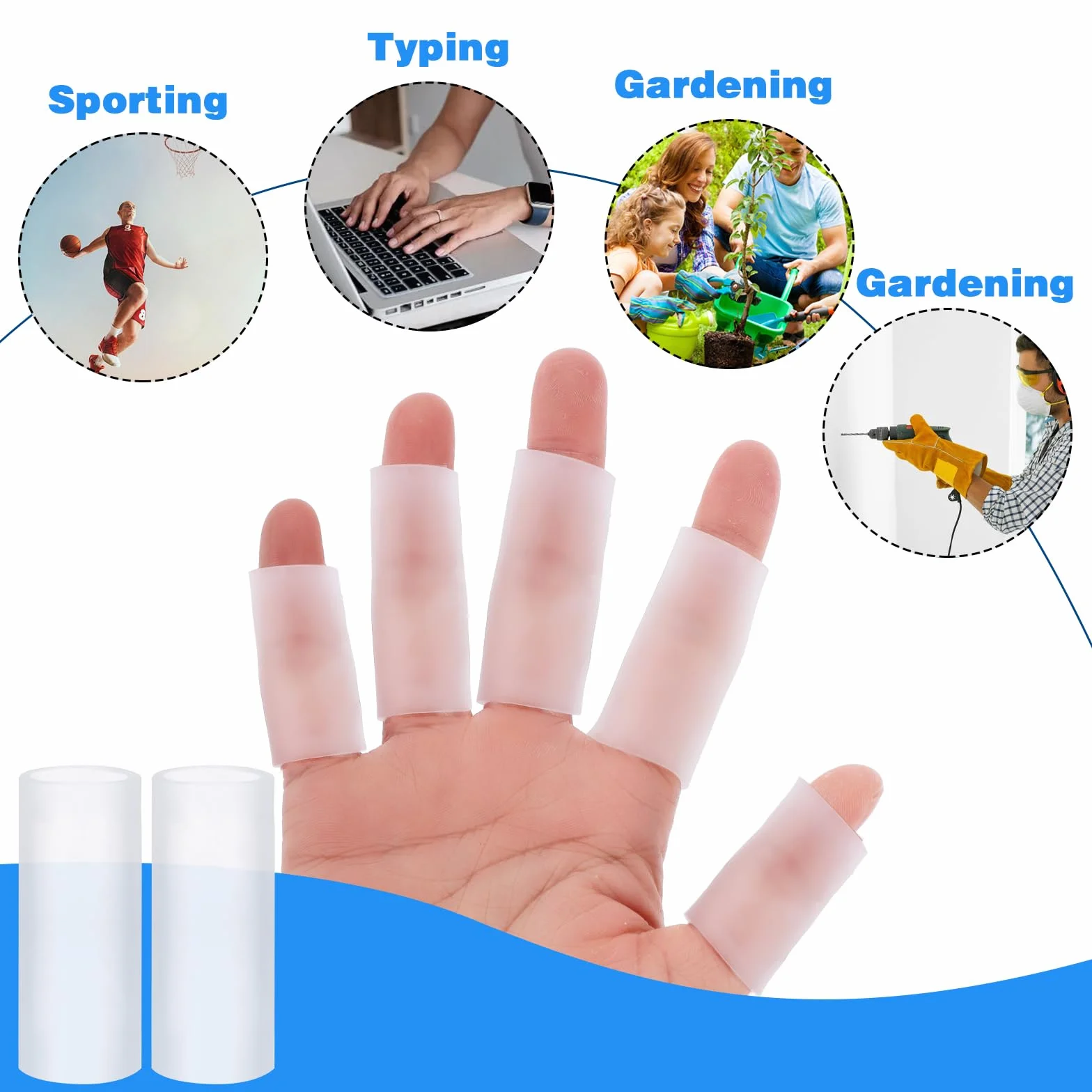 Protège Doigts En Silicone 16 Pièces Manchon De Pouce En Gel pour Golf Basket Ball Rugby
