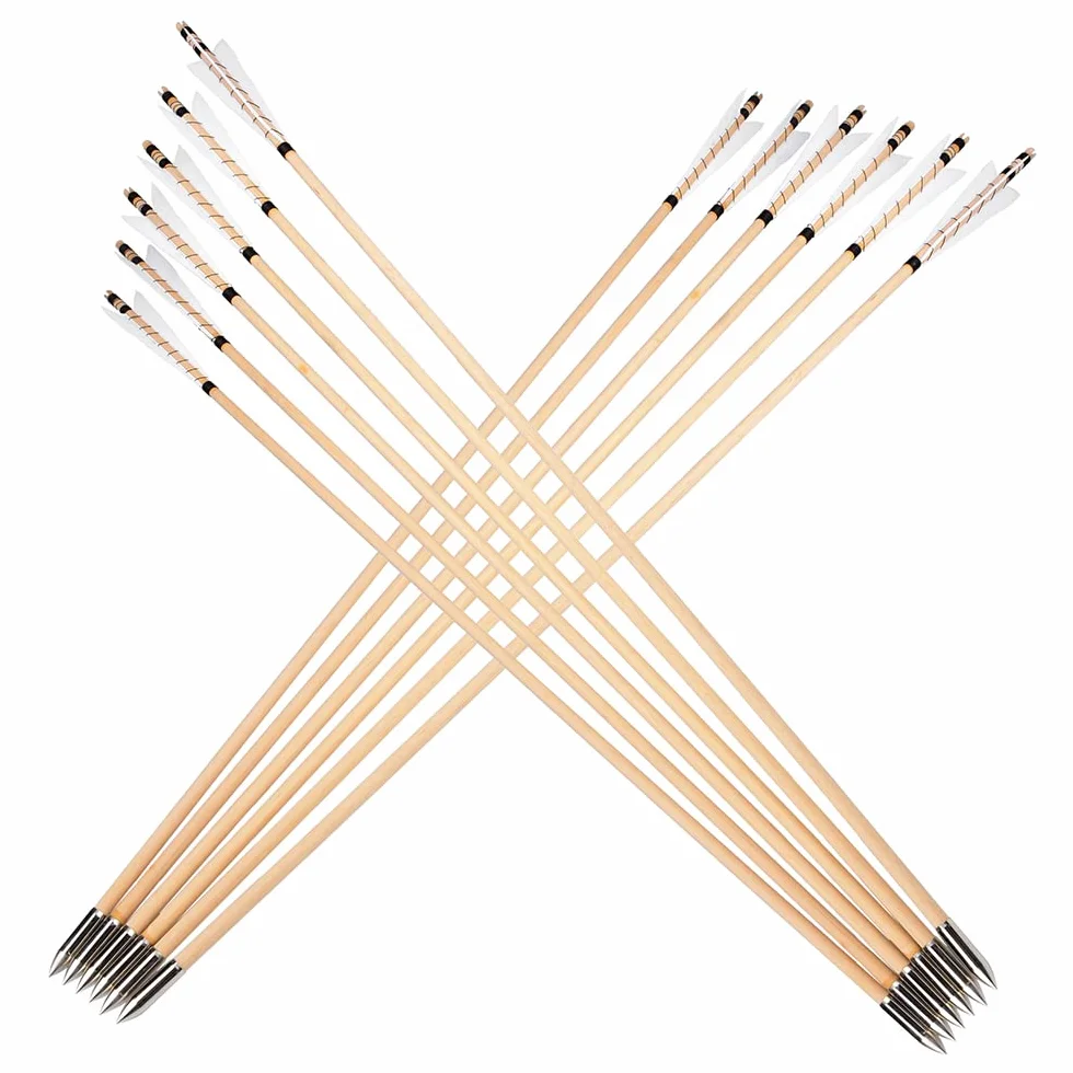 Flèches en Bois 32" pour Tir à l'Arc Artisanales 5" Plume de Dinde OD 8mm Chasse