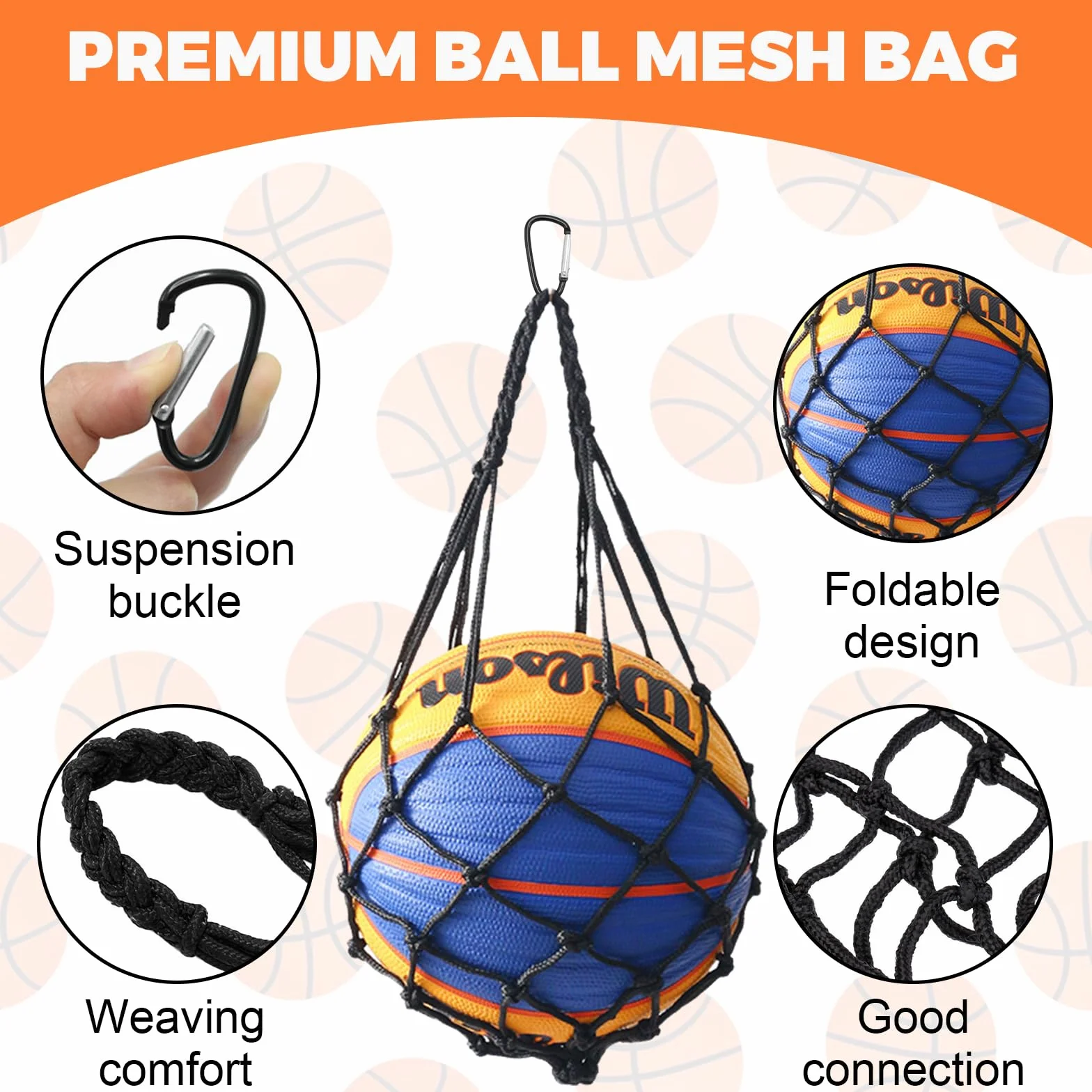 Sac à Dos de Basketball avec Poche Filet et Mousqueton