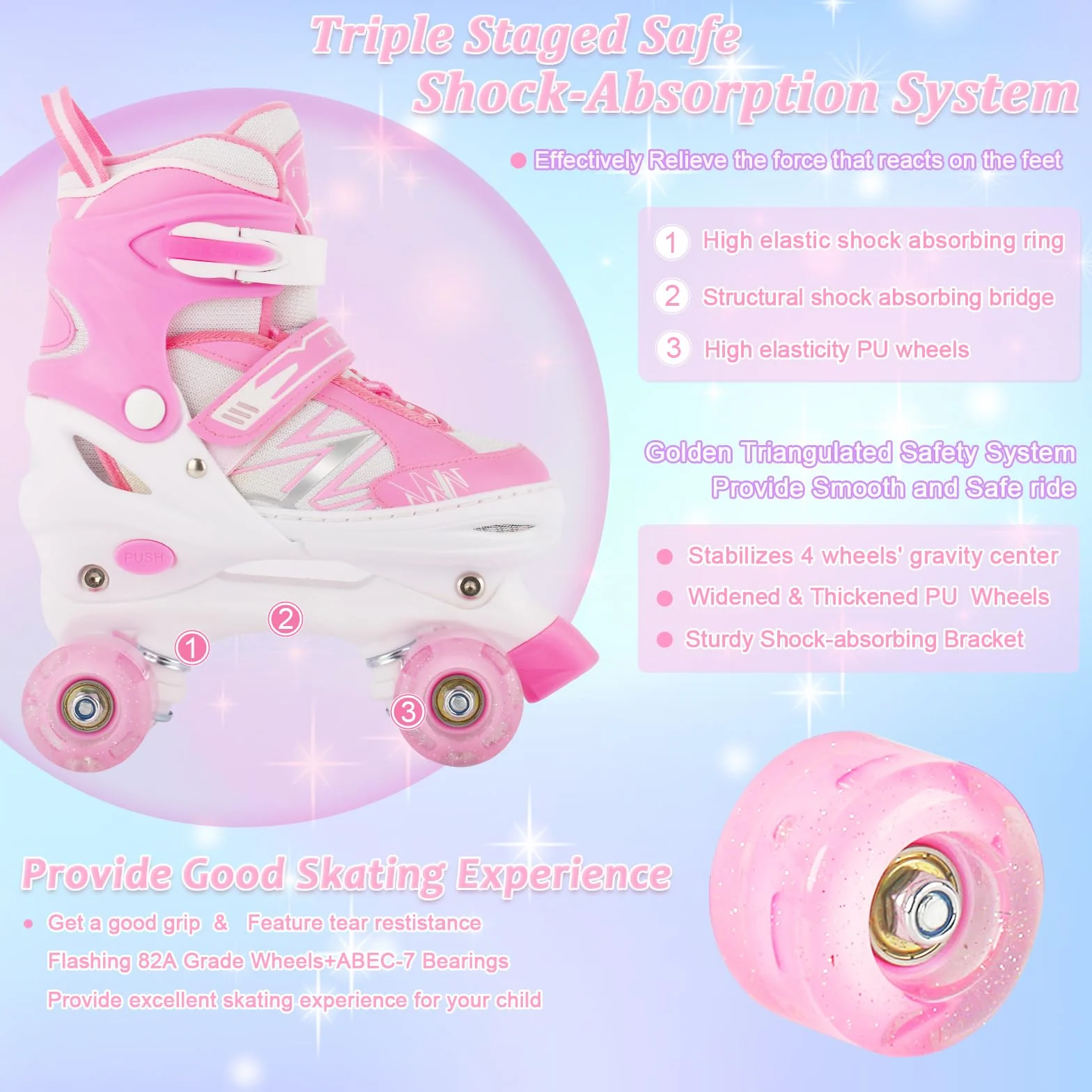 Patins à roulettes Enfants Filles Débutant 4 Tailles réglables Roues Lumineuses