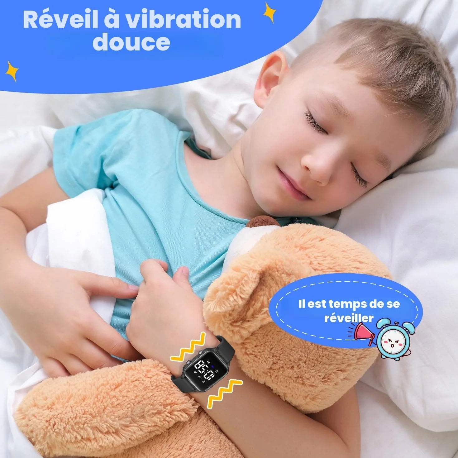 Caprock Montre Numérique LED Podomètre Enfants étanche 50 ATM Digitale avec Distance Vibration Double réveil Chronomètre