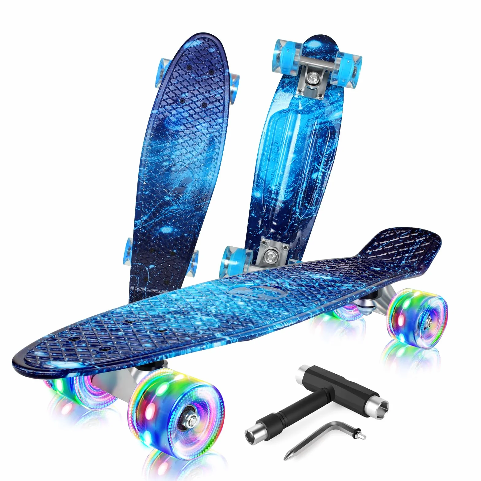 BELEEV Mini Cruiser Skateboard Complet 56cm Roues Lumineuses LED Enfants Adolescents Adultes