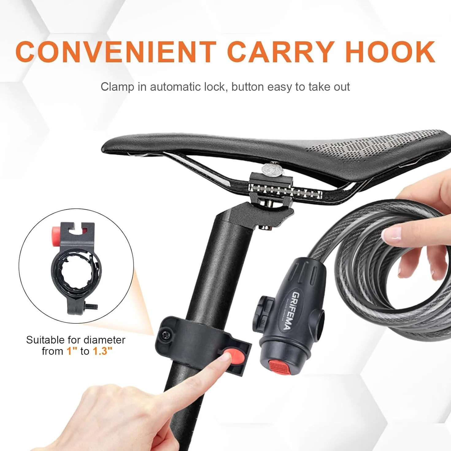 GRIFEMA GA1204-12 Chaîne Antivol Vélo 120 cm Serrure de câble Noir