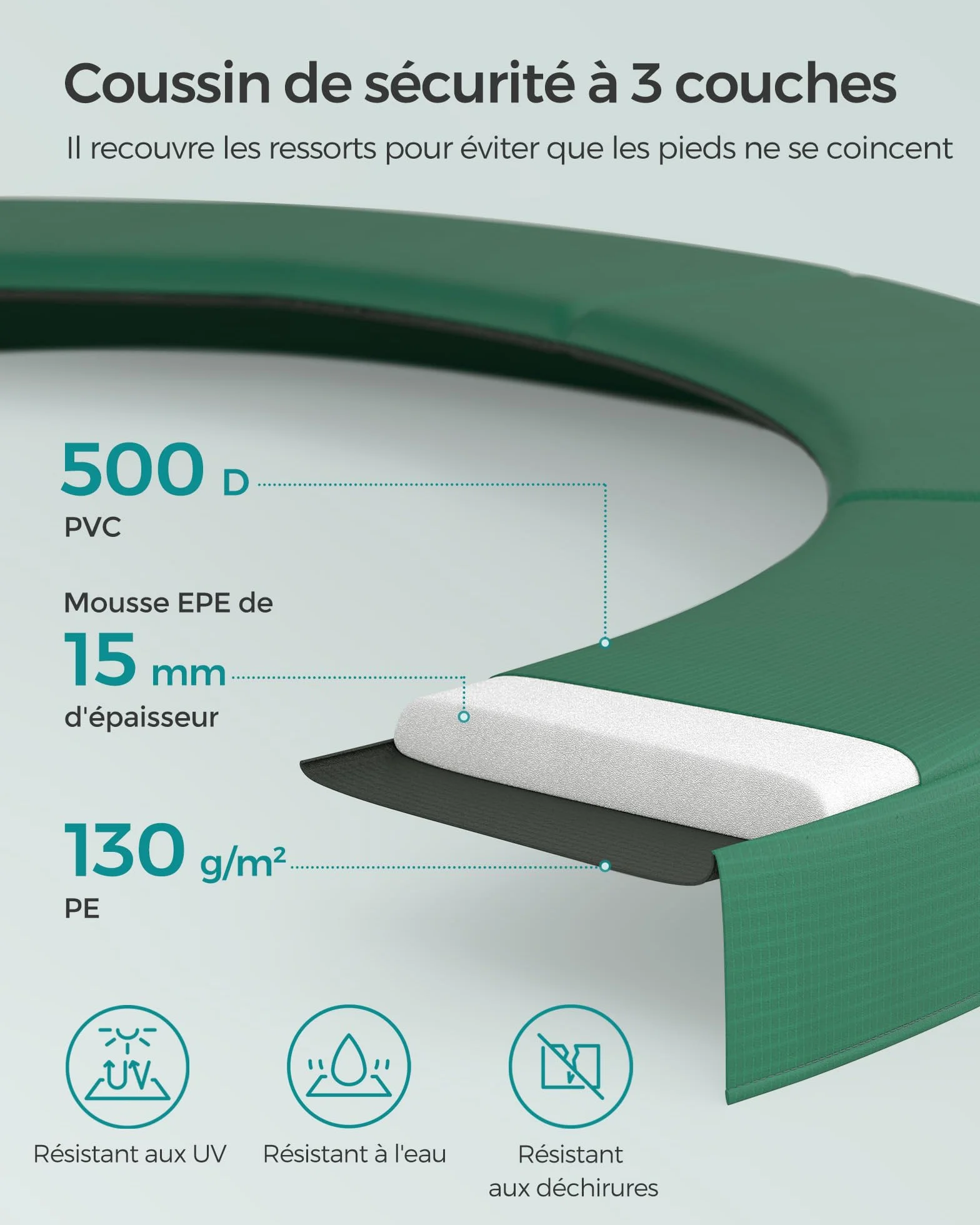 SONGMICS Trampoline pour Enfant avec Filet de Protection, Coussin de Sécurité, Échelle et Cadre en Acier