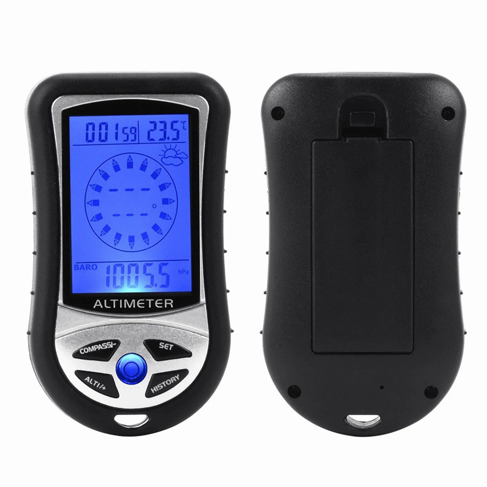 Boussole altimètre numérique électronique portable avec baromètre, jauge de température, rétroéclairage, prévisions météo, horloge pour randonnée