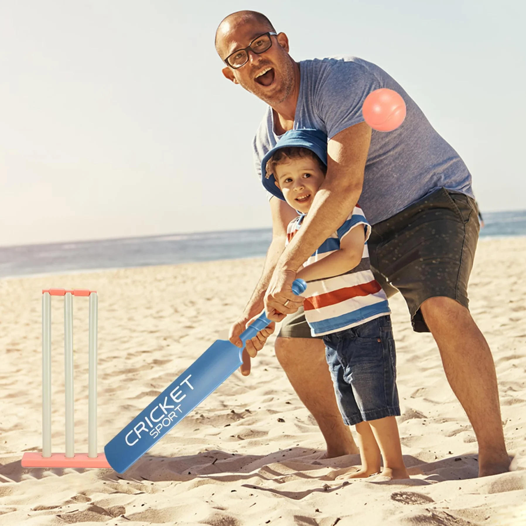 Kit de cricket pour enfants avec chauve-souris ABS, moignons et 2 balles, jeu d'interaction parent-enfant pour jardin plage maison