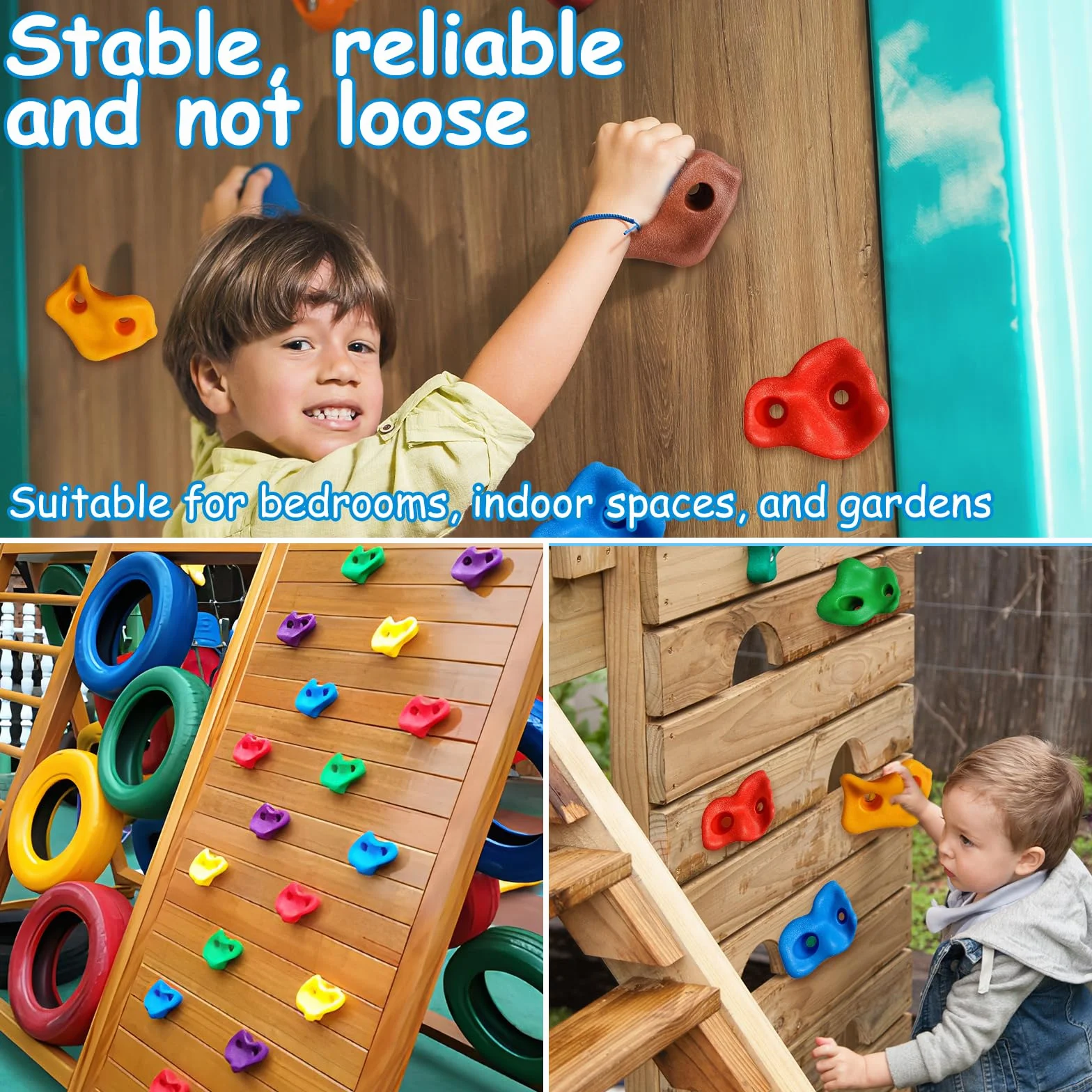 Pierres d'escalade pour Enfants Hyran, 12 Pcs Prises Escalade, Vis Fixation, Charge 80 Kg