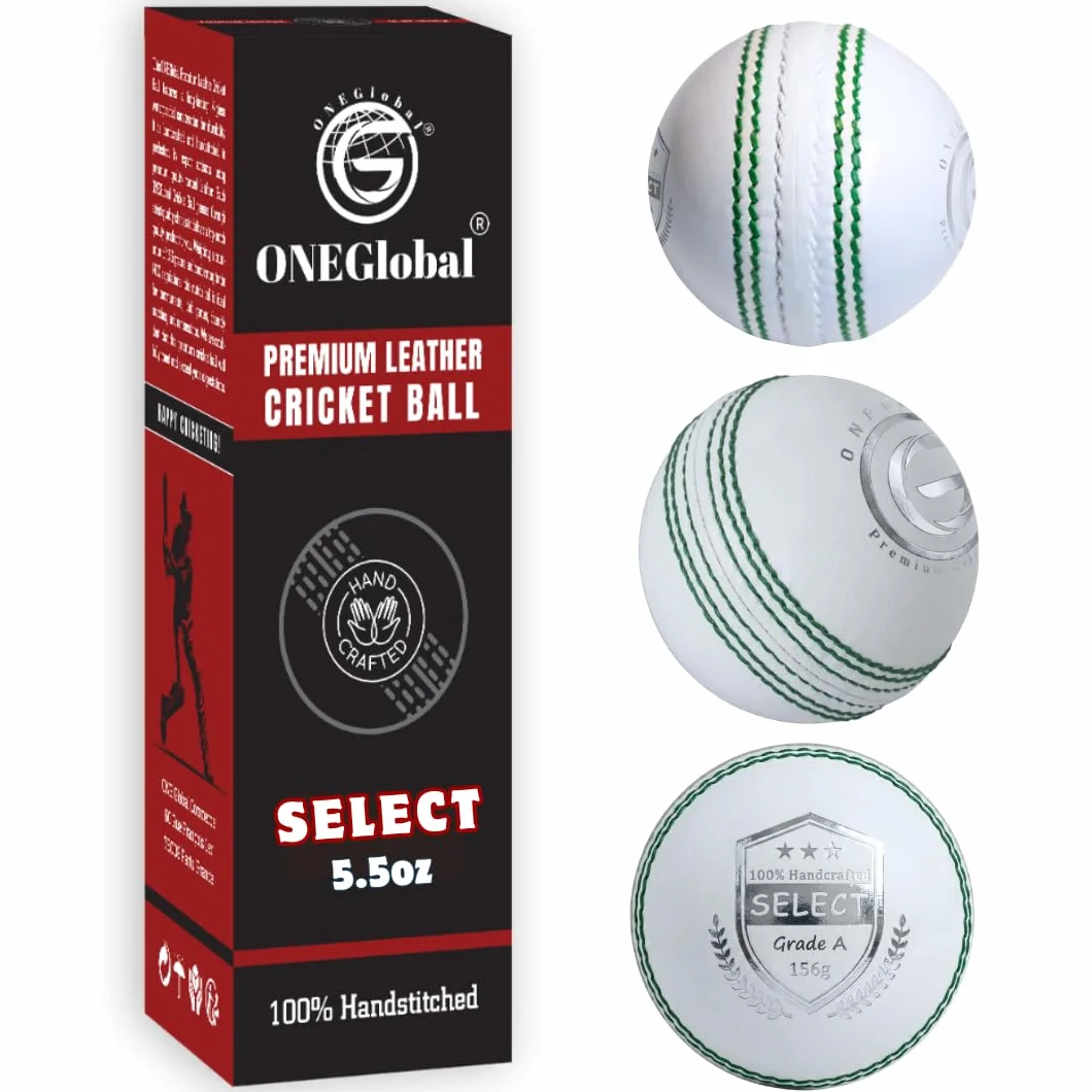 Balle de cricket en cuir 156 g 5,5 oz 4 pièces fabriquée à la main T20 entraînement