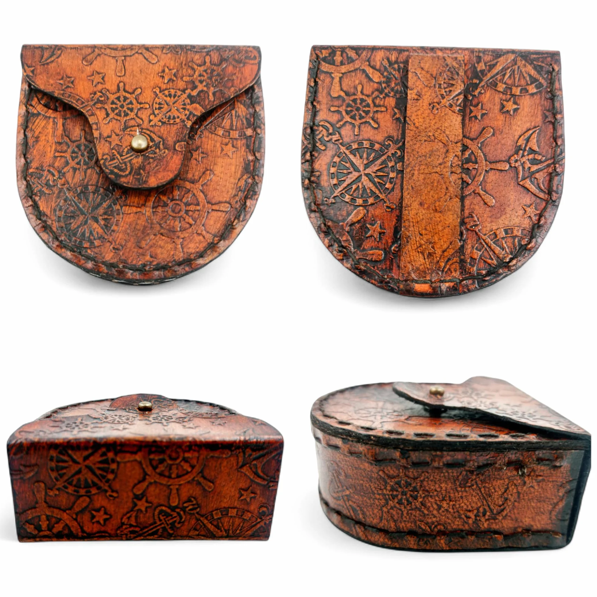 Boussole de Poche en Laiton Antique Nautique Steampunk avec étui en Cuir