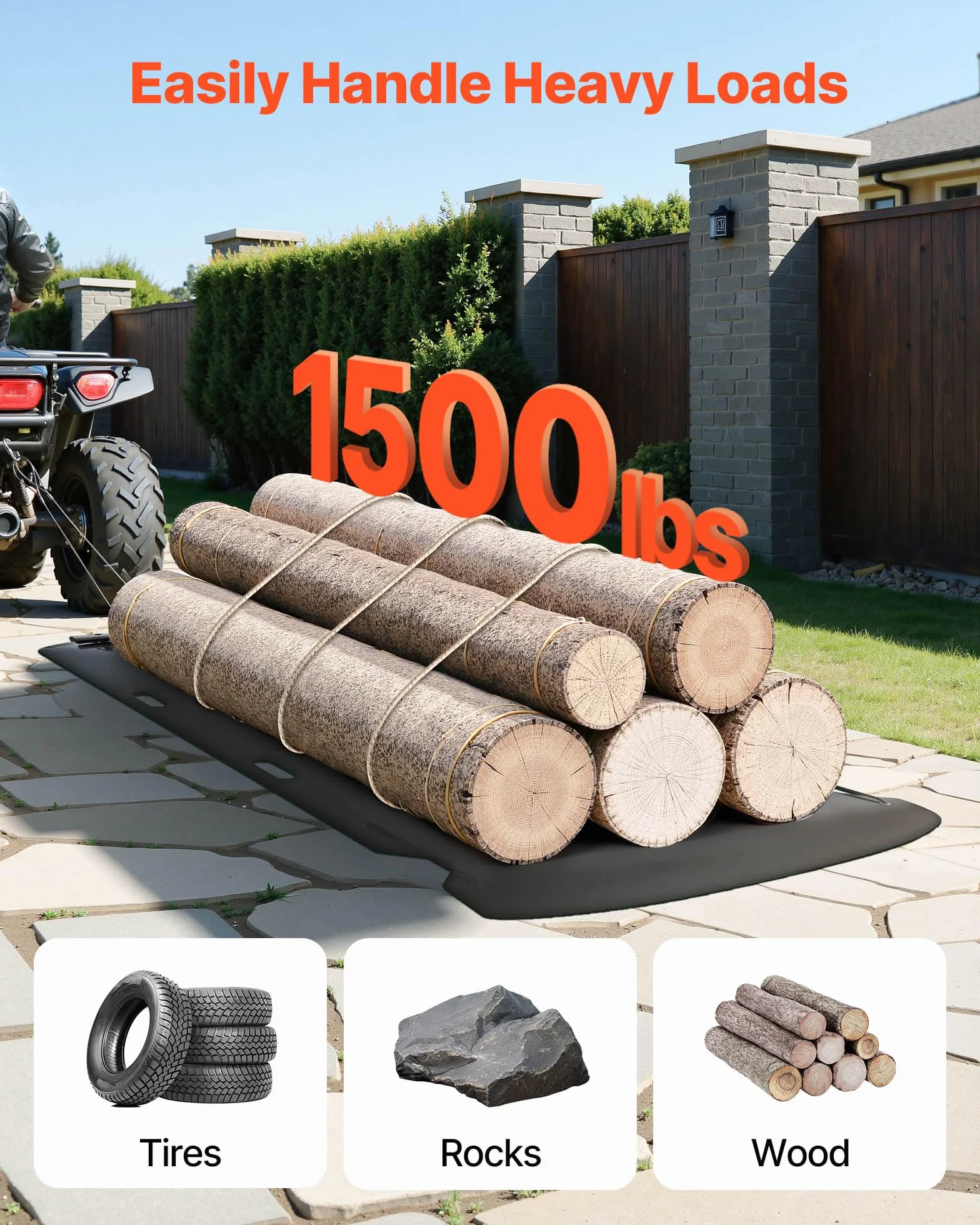 VEVOR Traîneau à Cerfs 230x117,5 cm PEHD 680 kg Traction Manuelle VTT UTV Tracteur