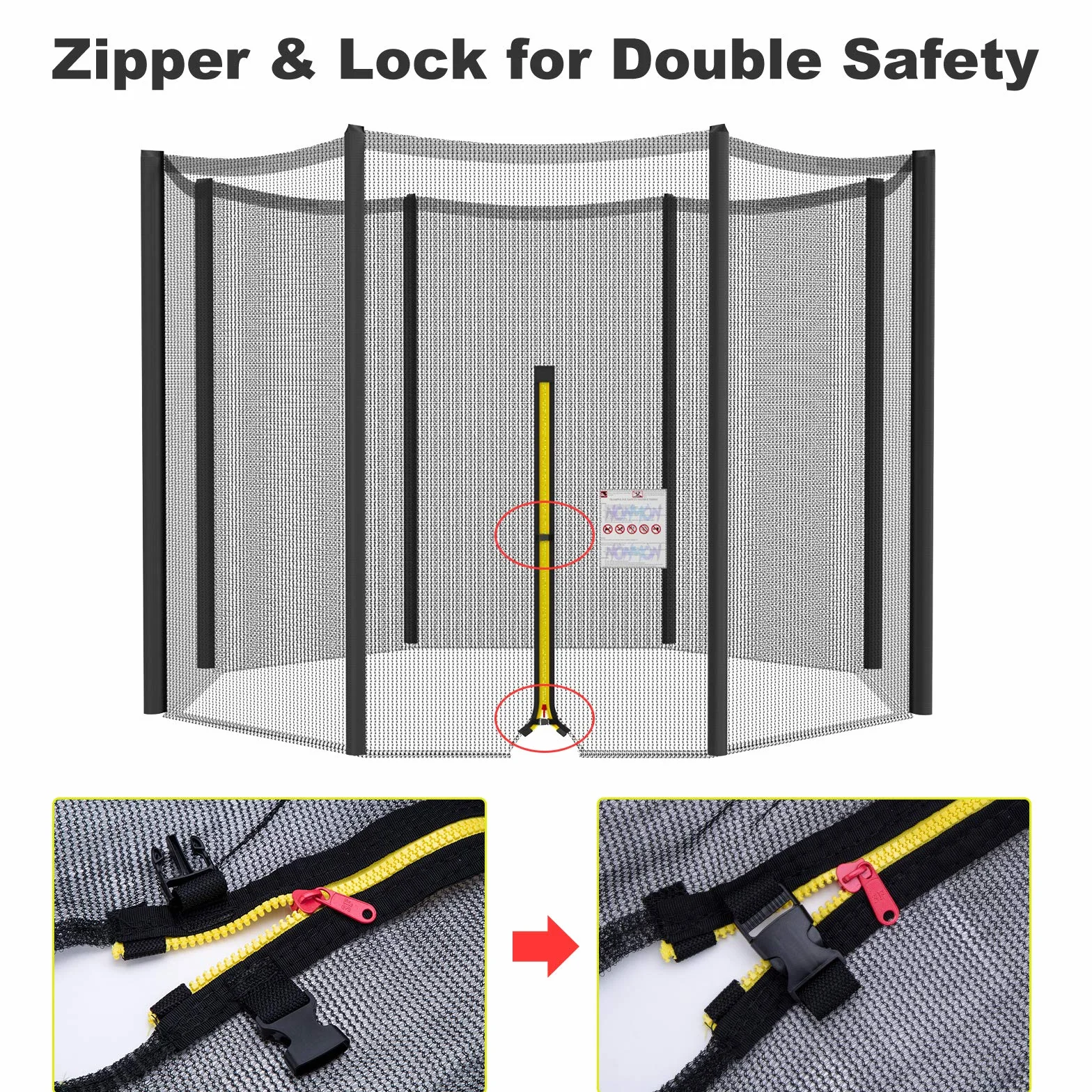 Filet de Protection pour Trampolines 244-423 cm, Résistant aux UV, Noir/Bleu/Vert/Rose