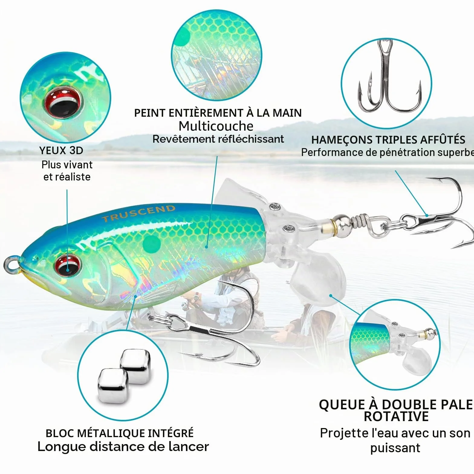 TRUSCEND Easy Catch Popobait Hameçon BKK Leurre Surface Whopper Popper Topwater Brochet Perche Truites Basse Silure