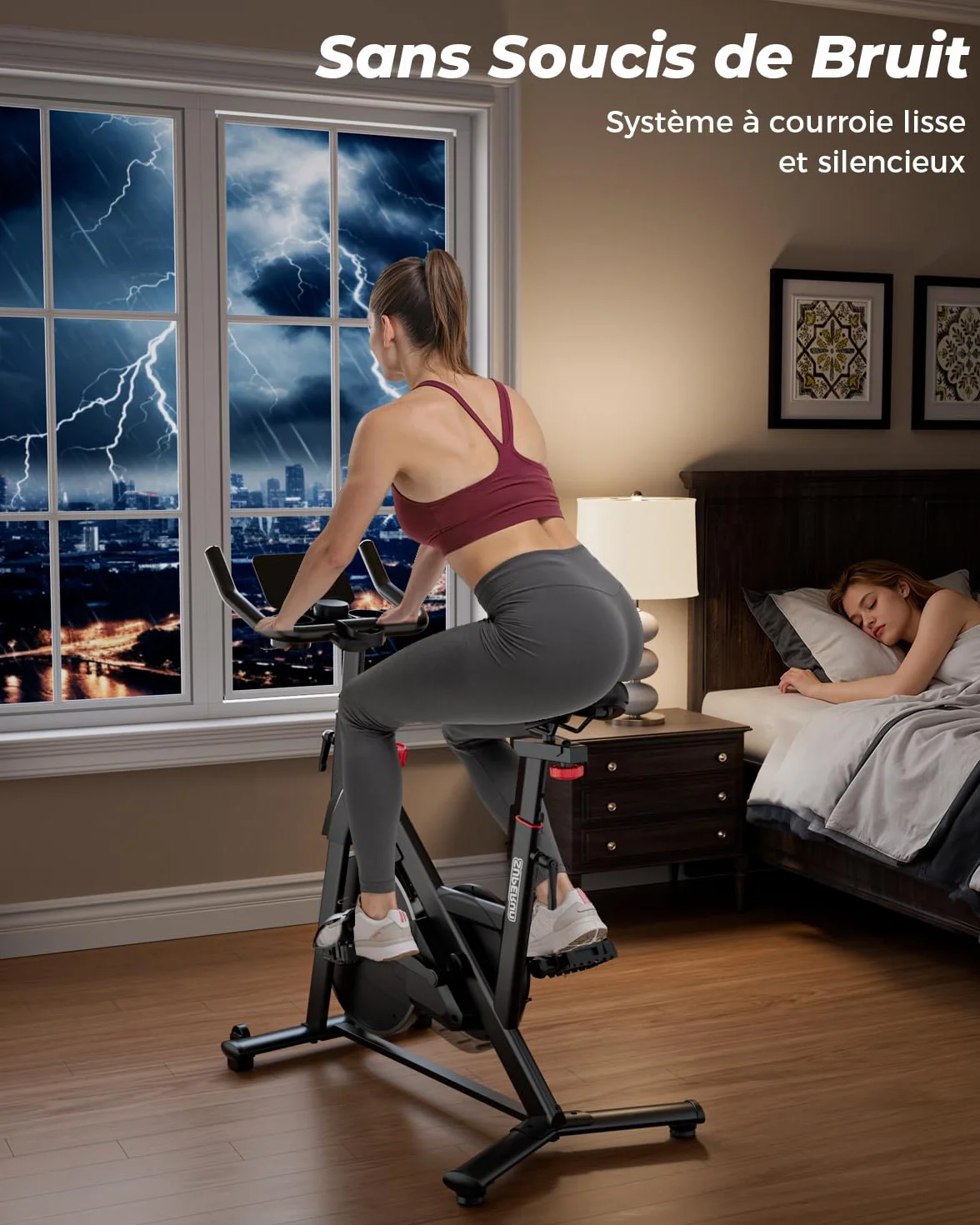 Superun Vélo d'Appartement 32 Niveaux Résistance Magnétique Connecté APP Charge Max 136KG