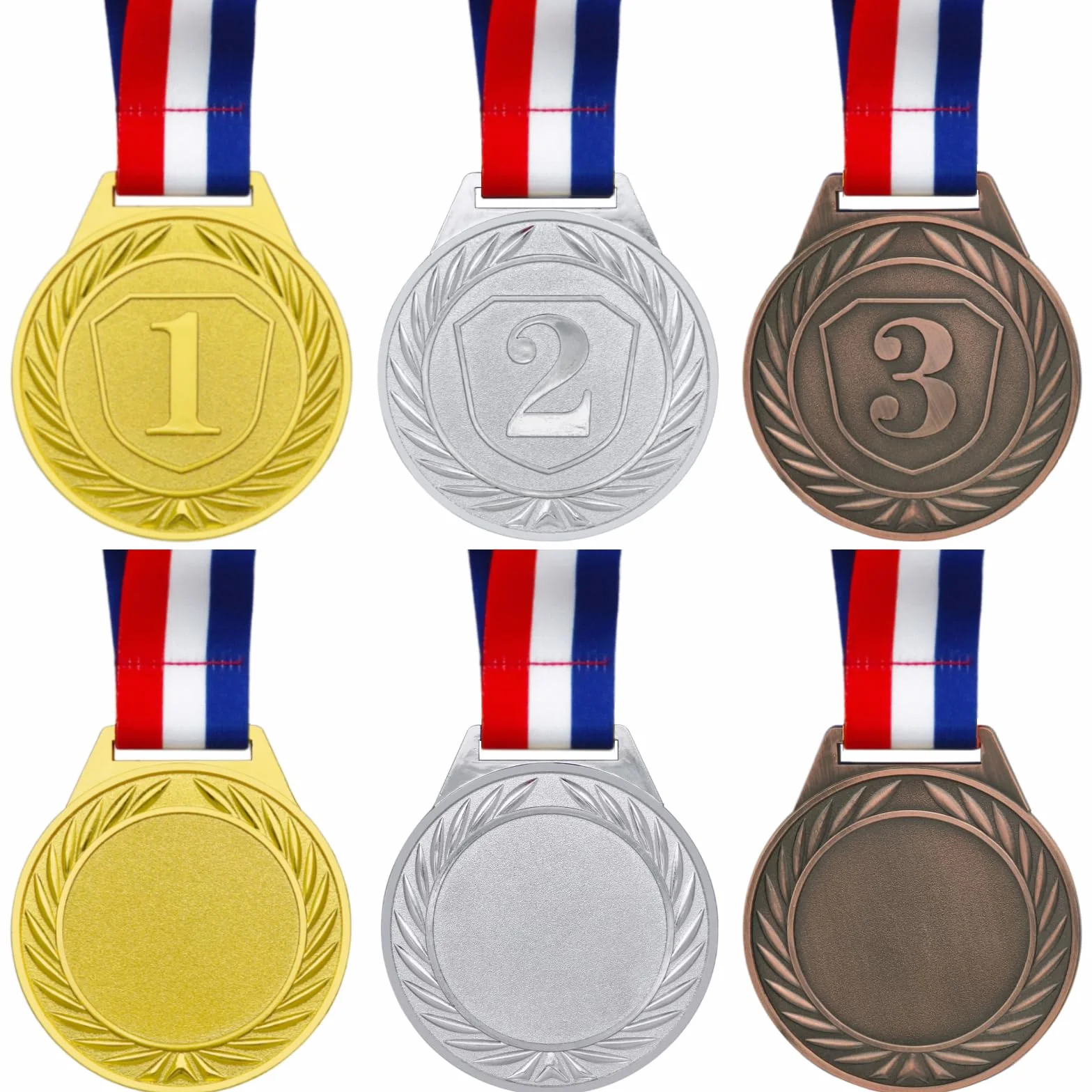 Donrime 3 Pièces Médaille pour Enfants 6.5CM Or Argent Bronze Médaille en Métal avec Ruban