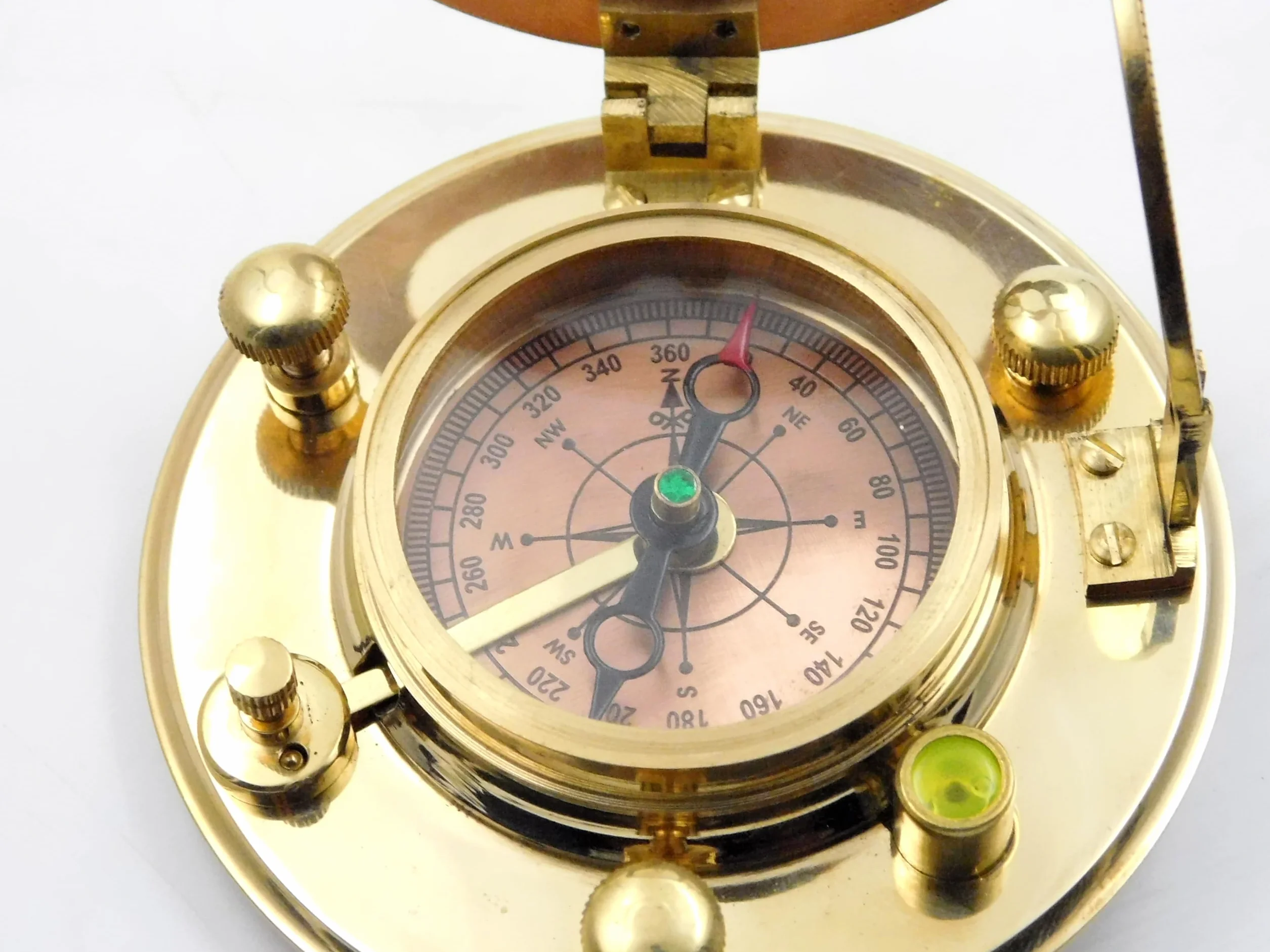 Boussole Sundial en laiton antique avec étui en cuir