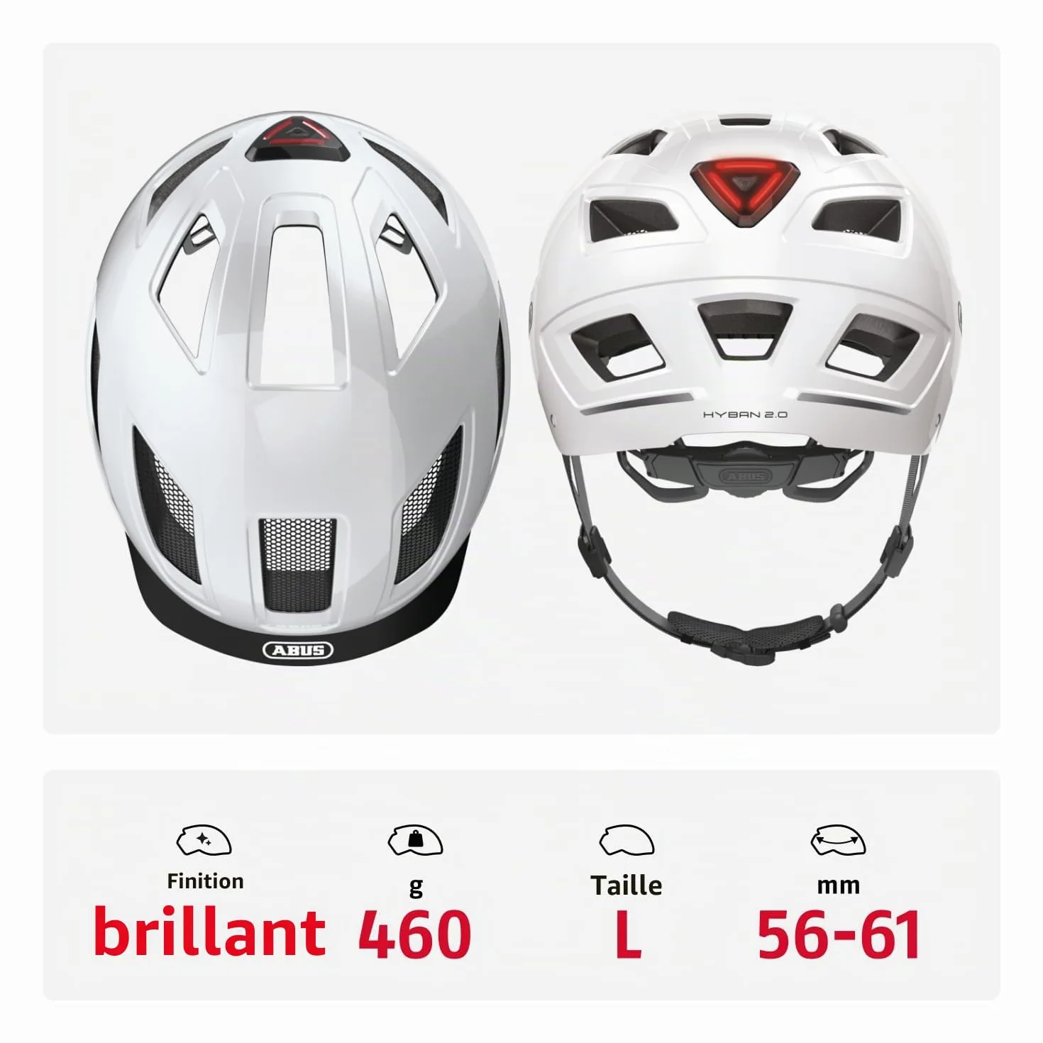 ABUS Hyban 2.0 Casque de Ville avec Feu Arrière Coque Dure ABS Vélo pour Hommes et Femmes