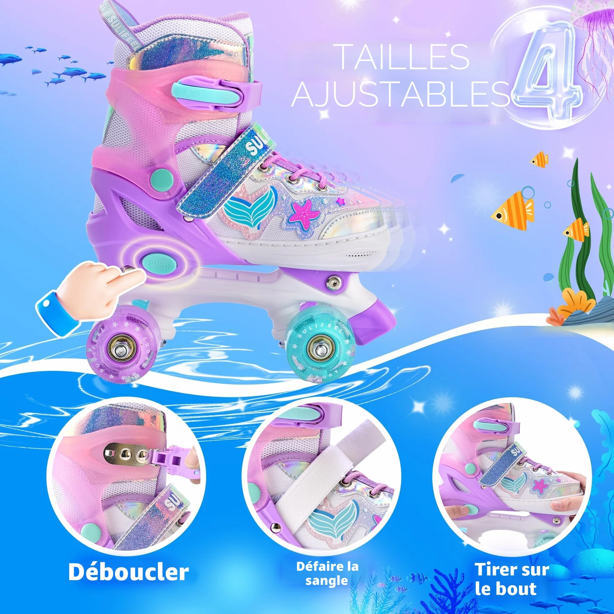 Patins à roulettes réglables pour Enfants 3-12 Ans avec Roues Lumineuses SULIFEEL