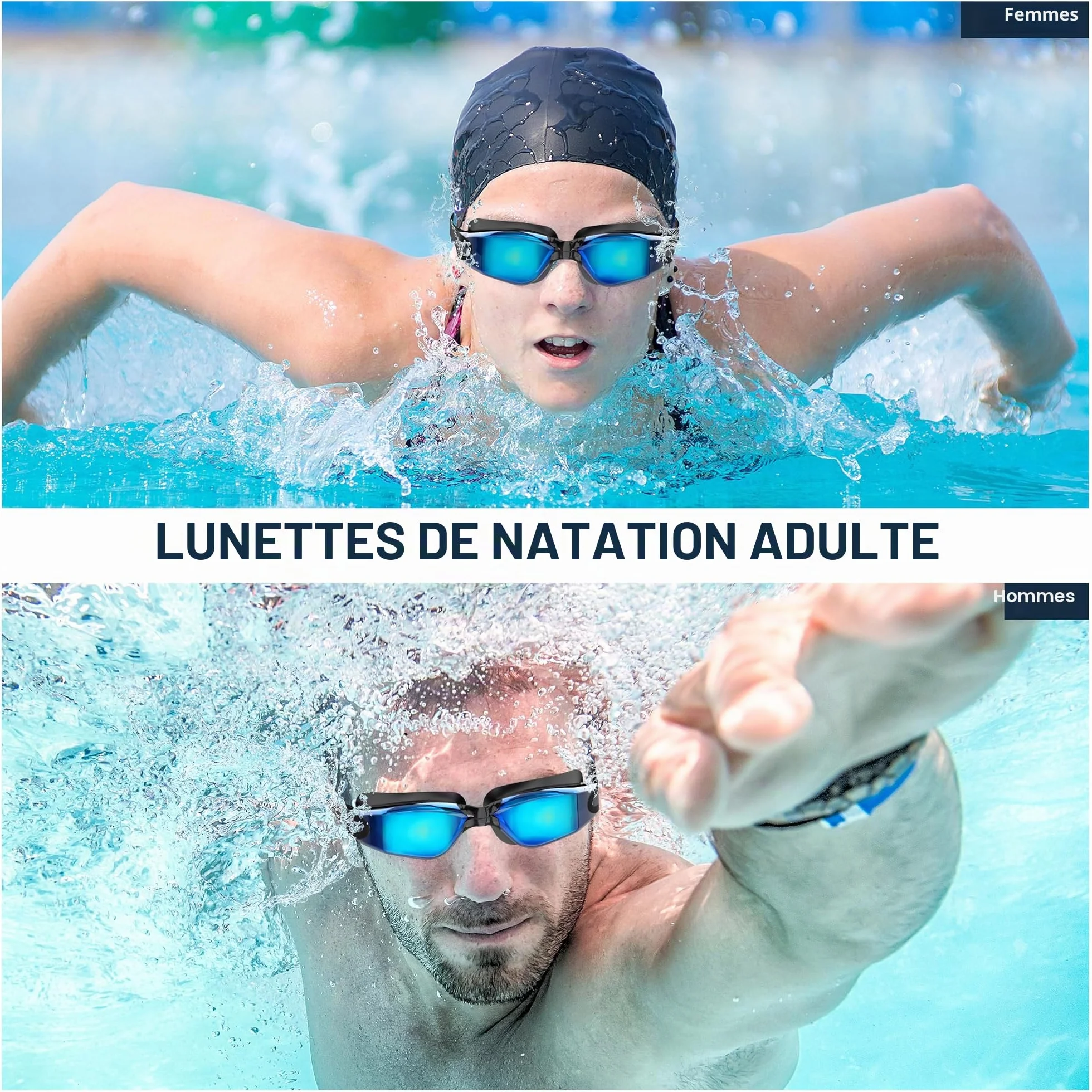 Lunettes de Natation Anti-buée Protection UV Silicone Ajustement Rapide Adulte