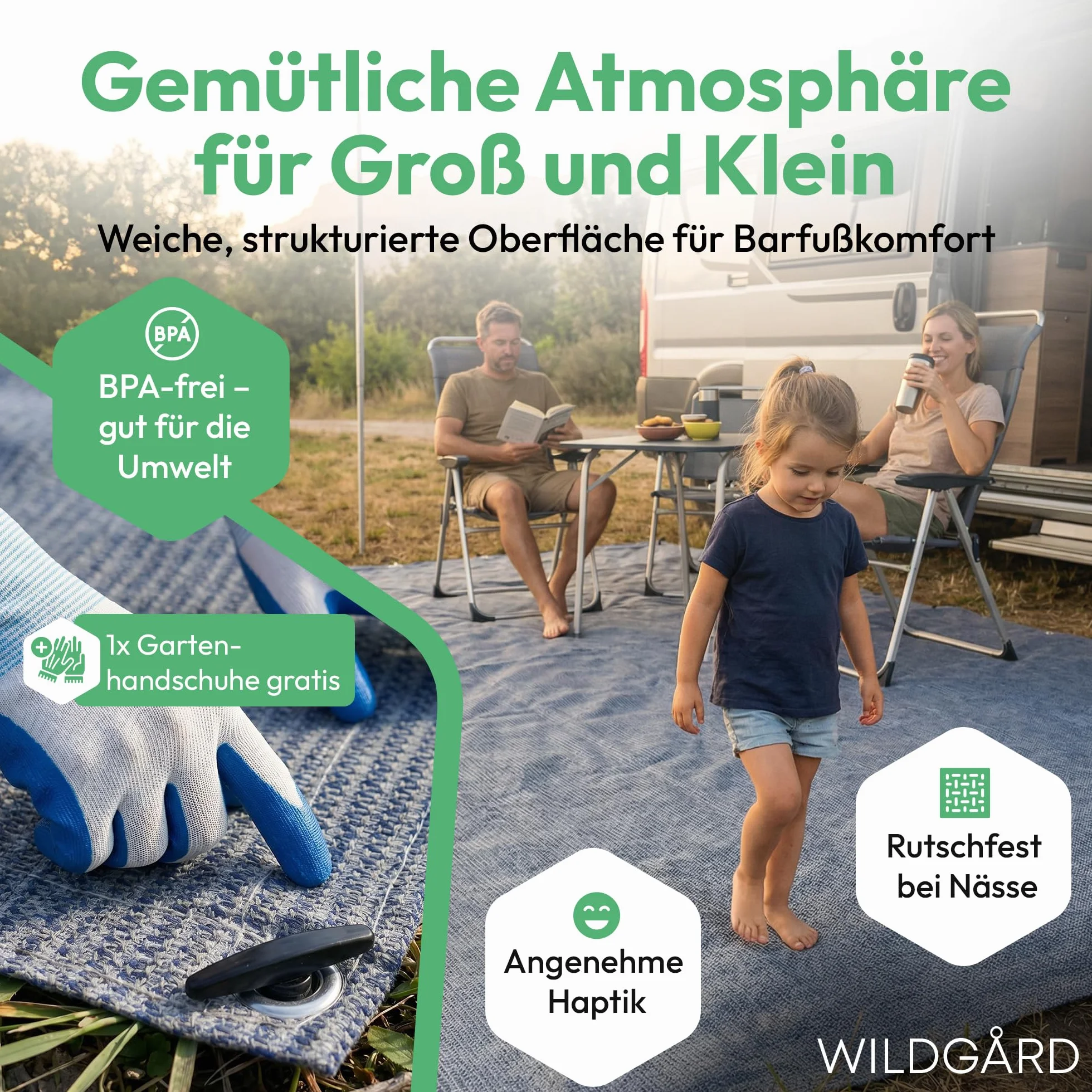 Tapis d'extérieur Bleu Gris différentes Tailles avec Sac de Transport Gants de Jardinage 8 Sardines Camping Caravane