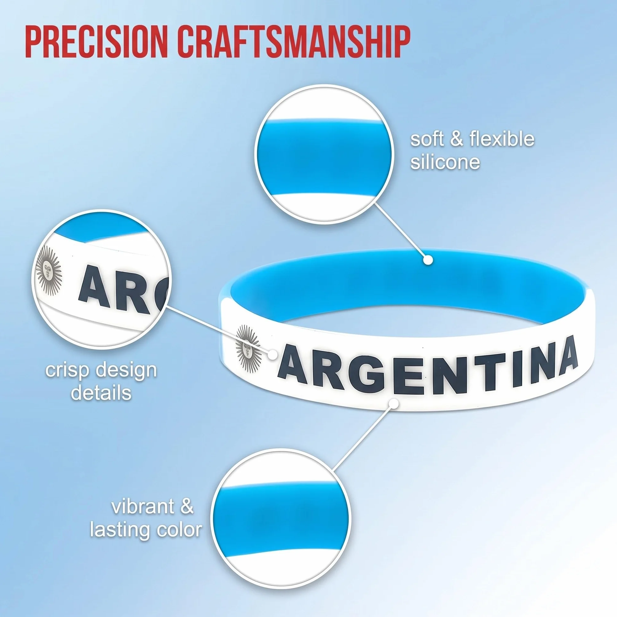 Lot de 6 Bracelets Silicone Drapeau Argentine - Accessoires Supporters Football Fan Sport
