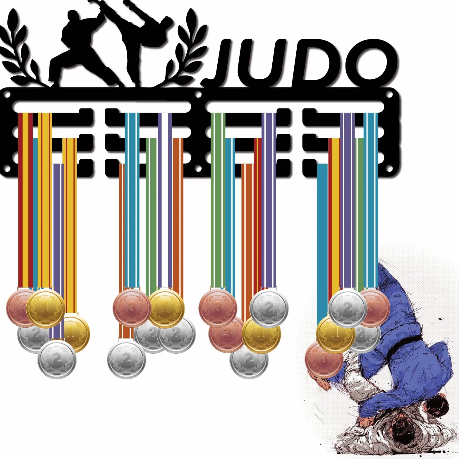 CREATCABIN Porte-Médaille Judo 3 Ligne 60 Médailles Sport 29x13cm