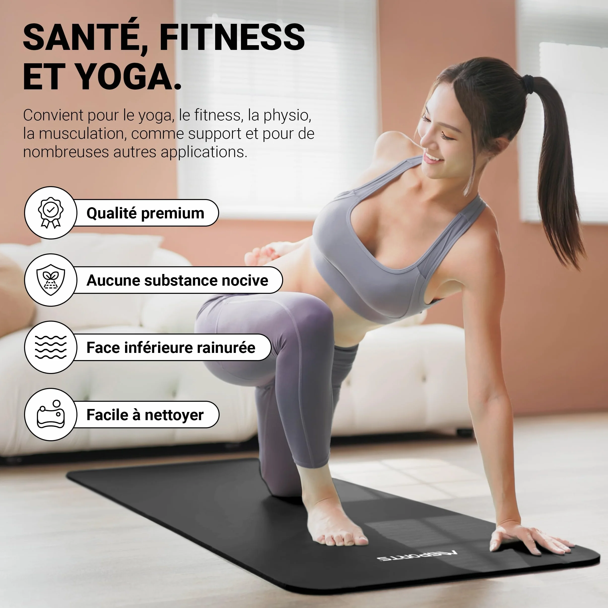 MSPORTS Tapis de Gymnastique Antidérapant pour Fitness Yoga Musculation 4 Tailles 12 Couleurs