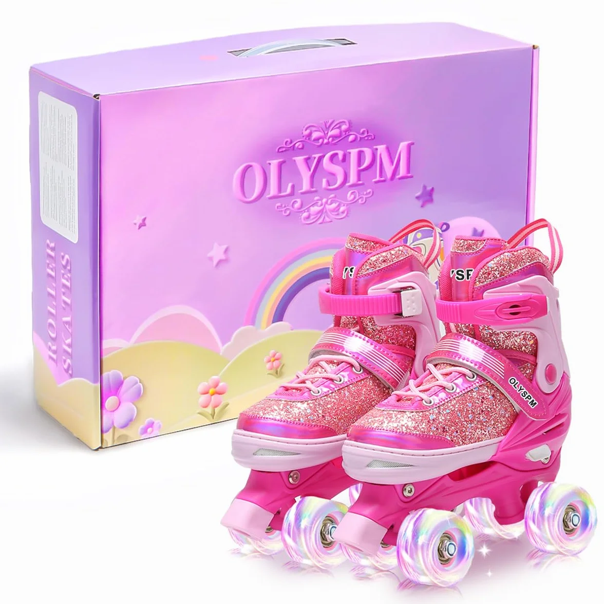 Patin à Roulettes Fille Roller Enfant 8 Roues Lumineuses Taille Réglable