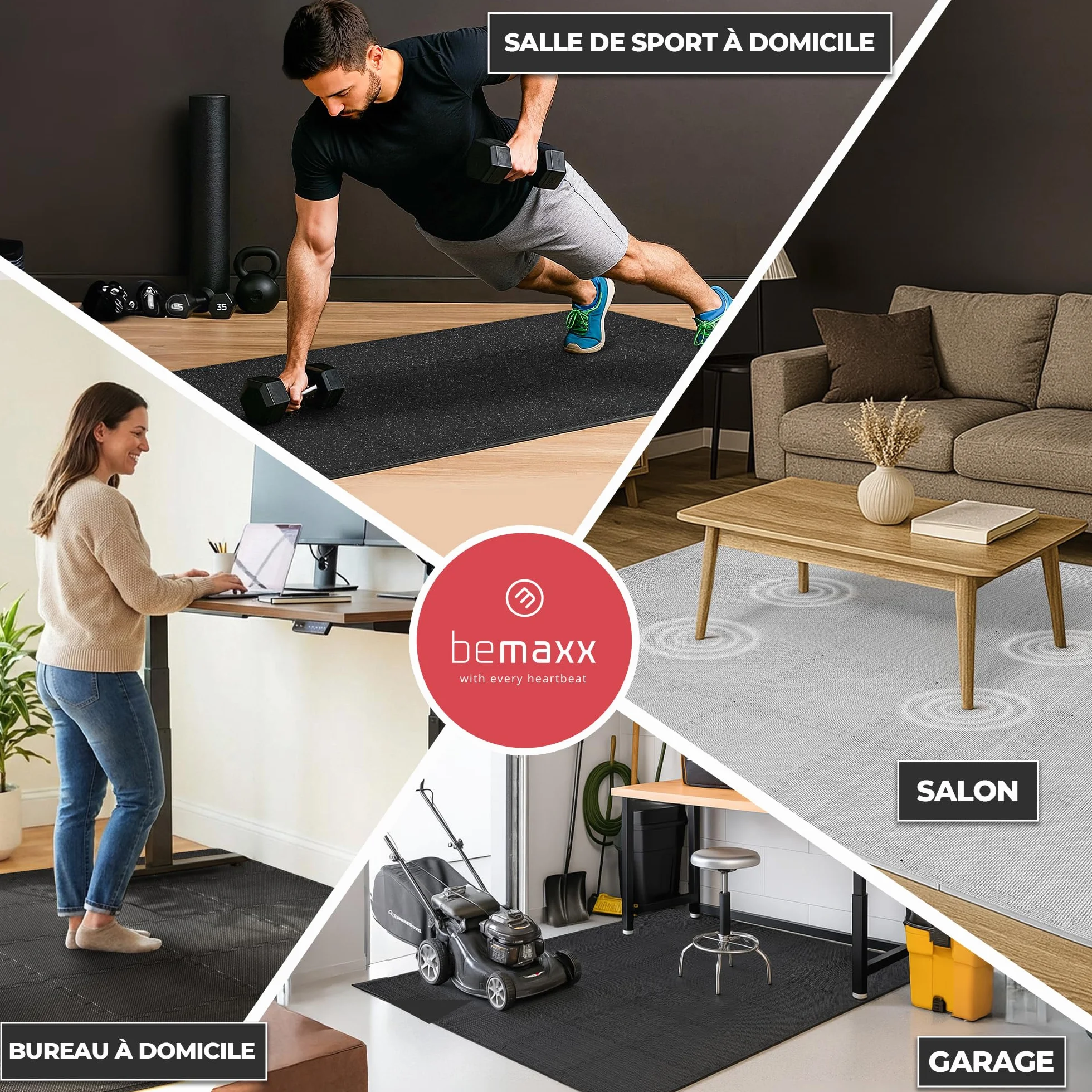 Tapis de Fitness Protection de Sol Salle de Sport Dalles Mousse sans BPA Bordures Matelas Puzzle Tatami EVA Caoutchouc