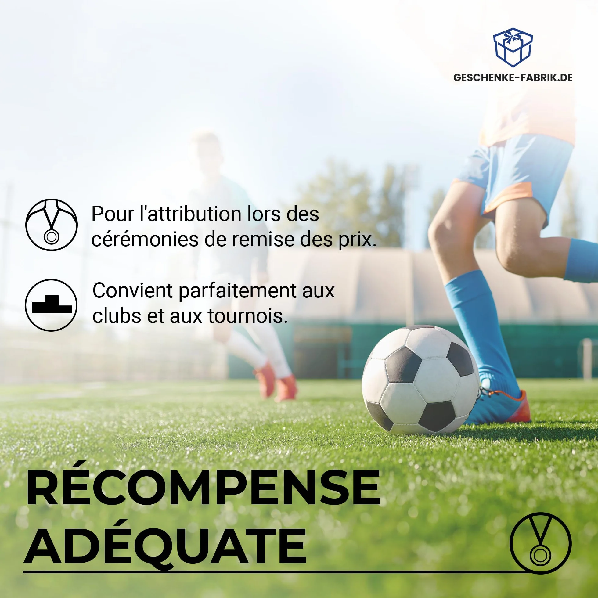 Médailles de Football dorées en métal Lot de 10 avec Ruban Bleu-Blanc-Rouge pour Enfants Clubs Tournois