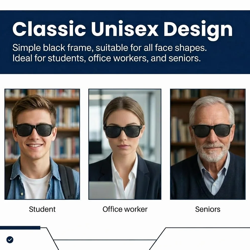 Lunettes Sténopéïques à Grille pour Réduction Fatigue Oculaire, Branches Pliables, Idéales Écrans Lecture