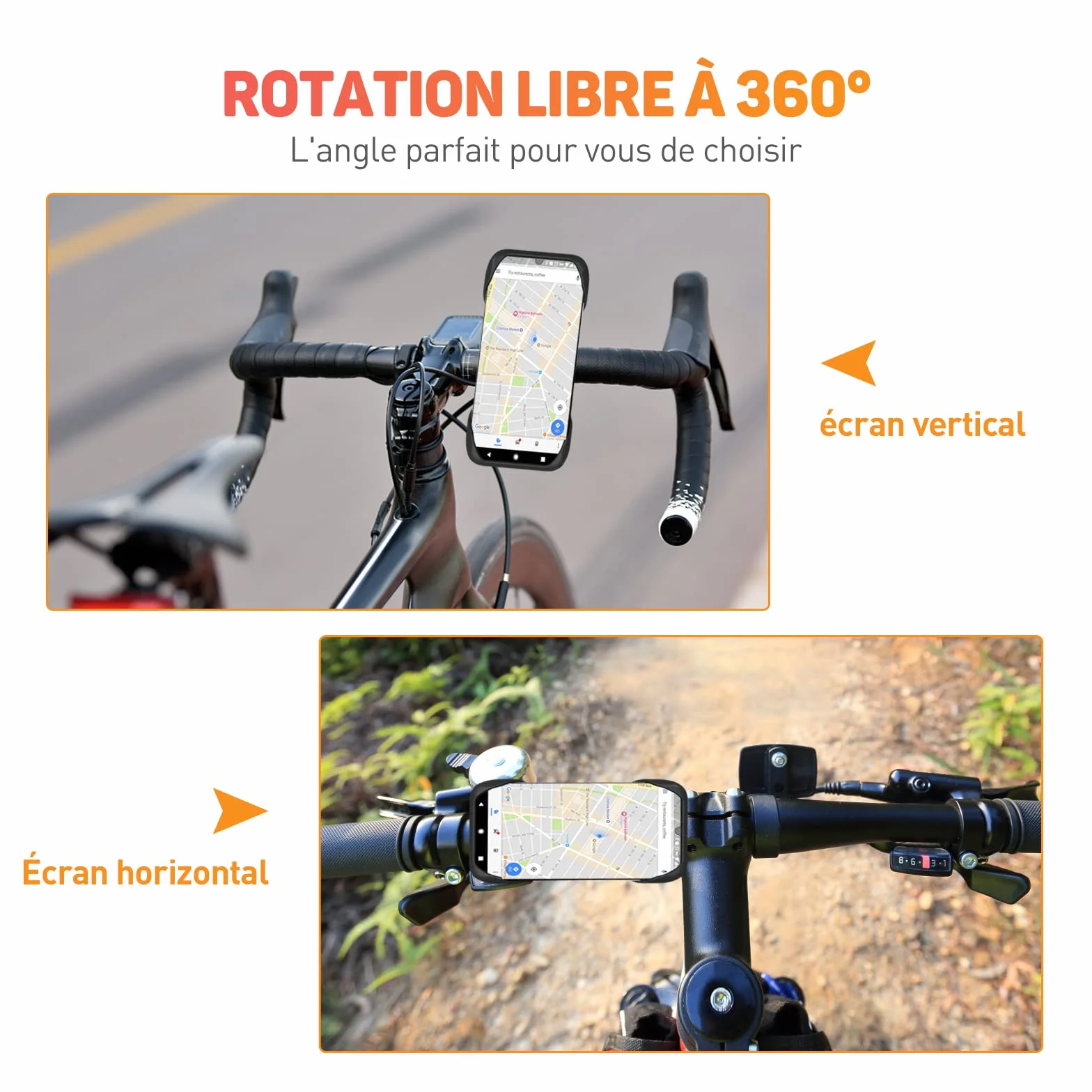 Support Téléphone Vélo Moto 360° Rotation Universel 4.5-7 Pouces Smartphones