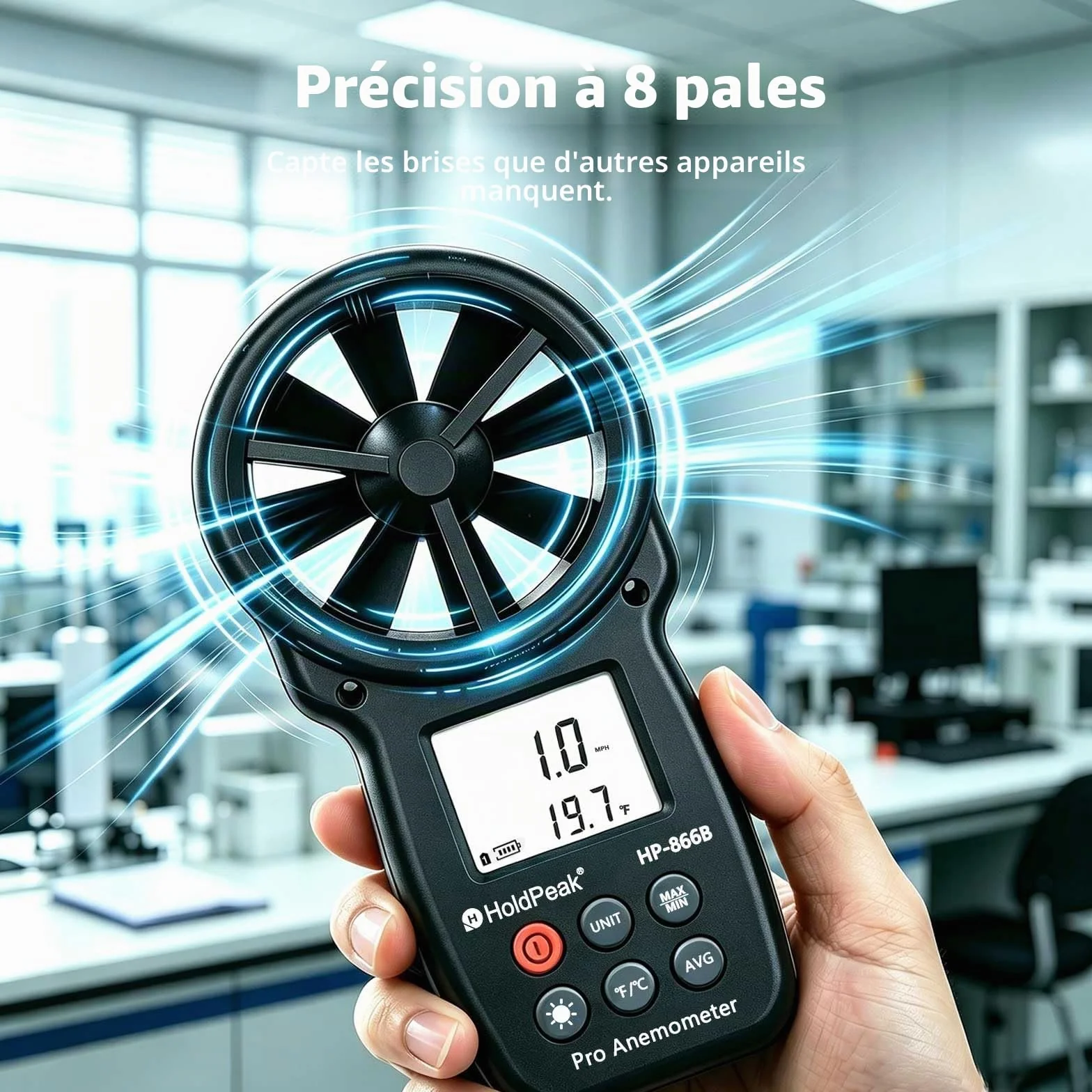 Anémomètre Portable Numérique Haute Précision HP-866B Mesure Vitesse du Vent Température