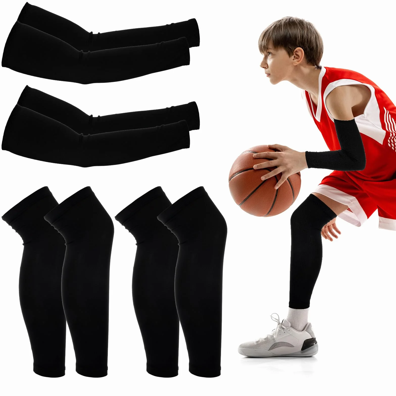 Ensemble de manchettes et manchons de sport anti-UV longue manche compression jambes unisexe volley-ball basket-ball